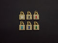CZ Micro Pave Rectangle Colorful Enamel Lock Shape Pendant/Charm,Cubic Zirconia Paved Charm, 8x11mm, sku#F1141