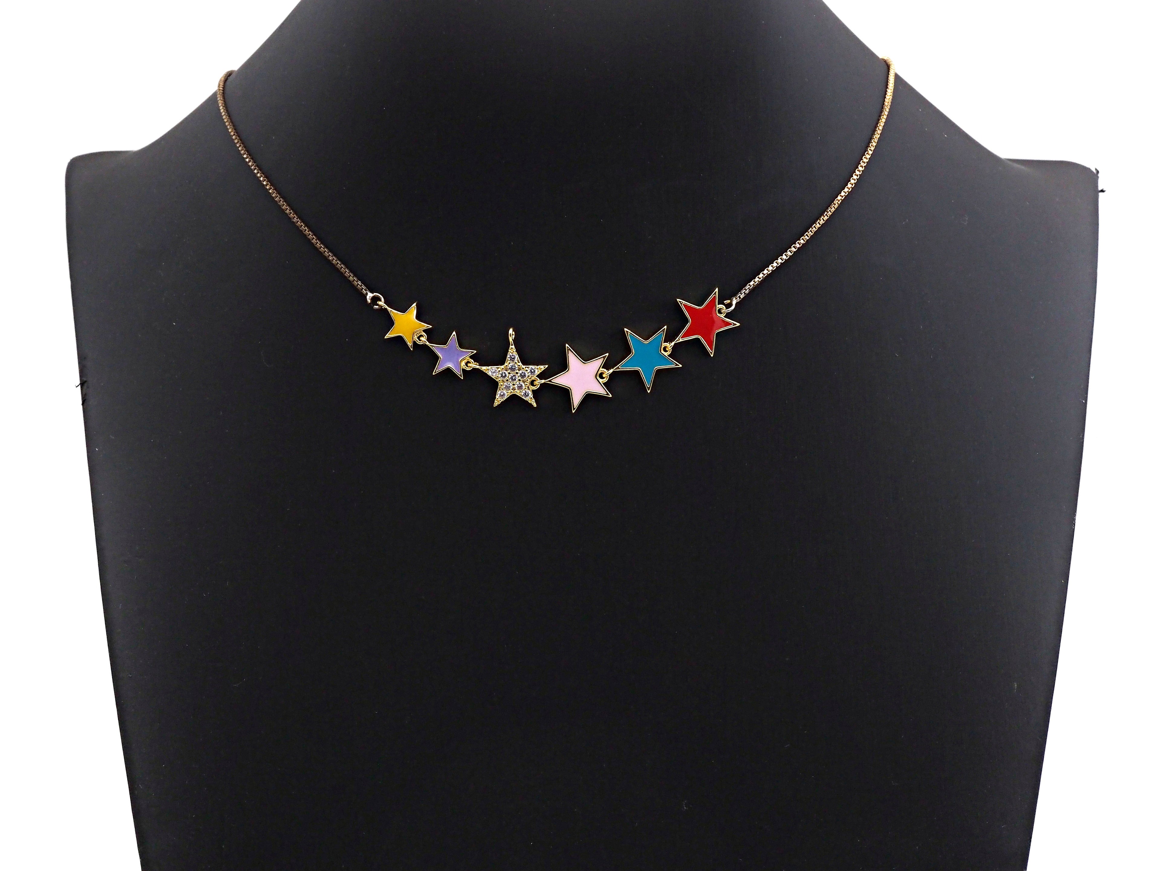 Enamel Colorful String Five Star Pendant,CZ Micro Pave Oil Drop pendant,Enamel pendant,Enamel Jewelry, 15x72mm,sku#Z672