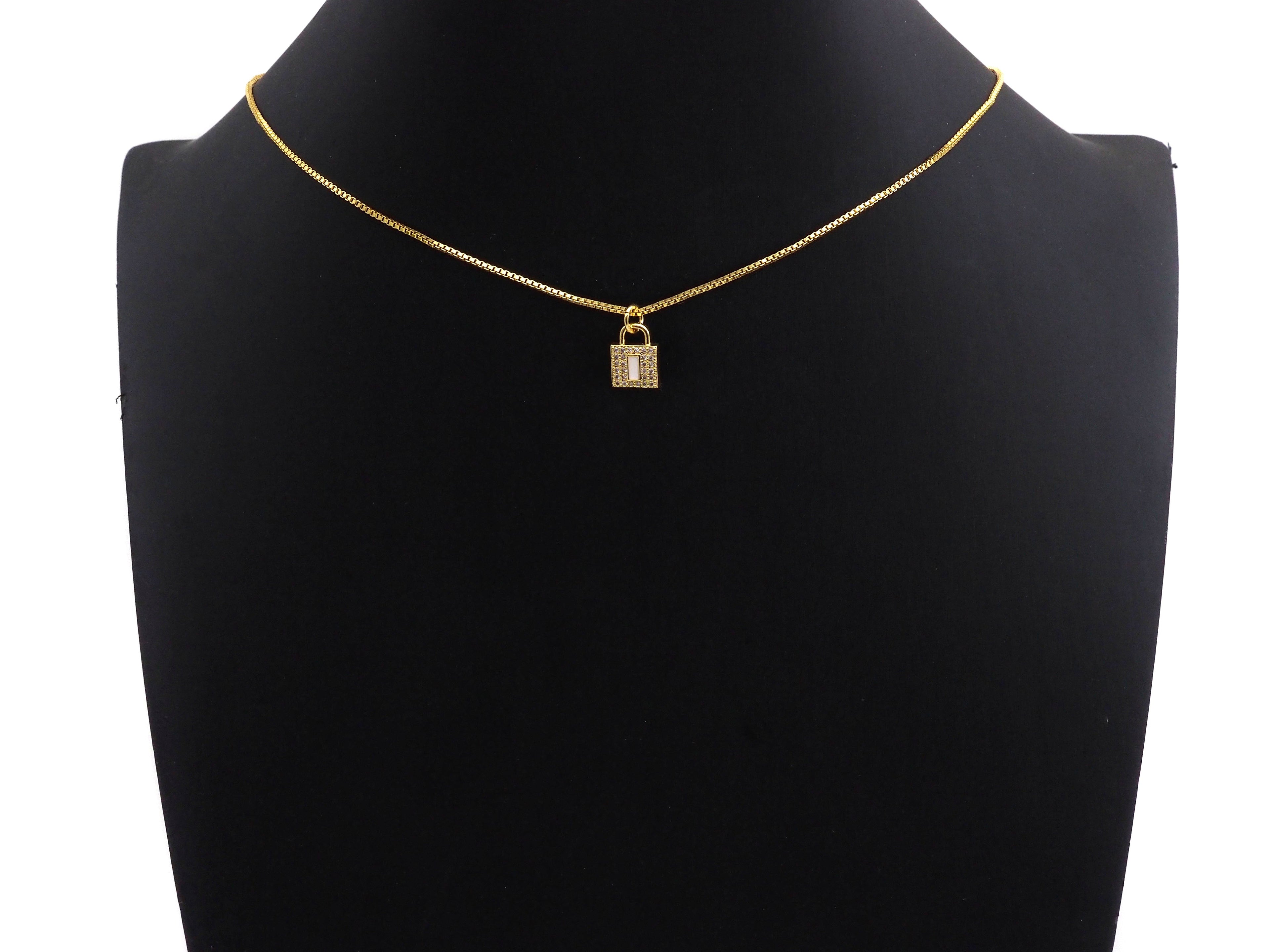 CZ Micro Pave Rectangle Colorful Enamel Lock Shape Pendant/Charm,Cubic Zirconia Paved Charm, 8x11mm, sku#F1141