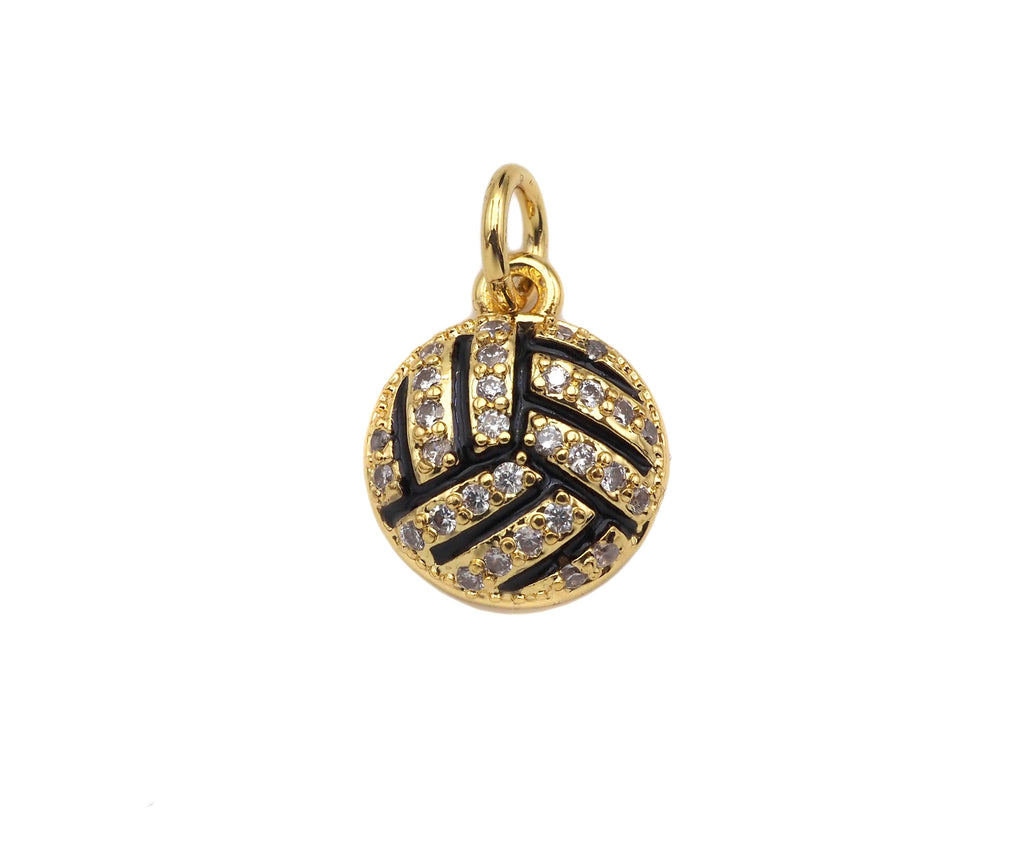 CZ Micro Pave Gold Silver Volleyball Charm, Cubic Zirconia Pendant, Volleyball Charm, CZ Micro Pave Sport ball Pendant,10x12mm, Sku#F1349