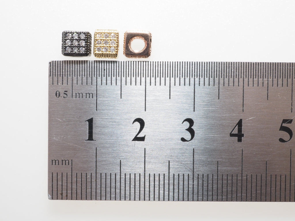 CZ Micro Pave Cube Large Hole Spacer Beads, Cubic Zirconia Spacer Beads, Gold,Silver,Rose Gold,Black Tone, 6mm,sku#G408