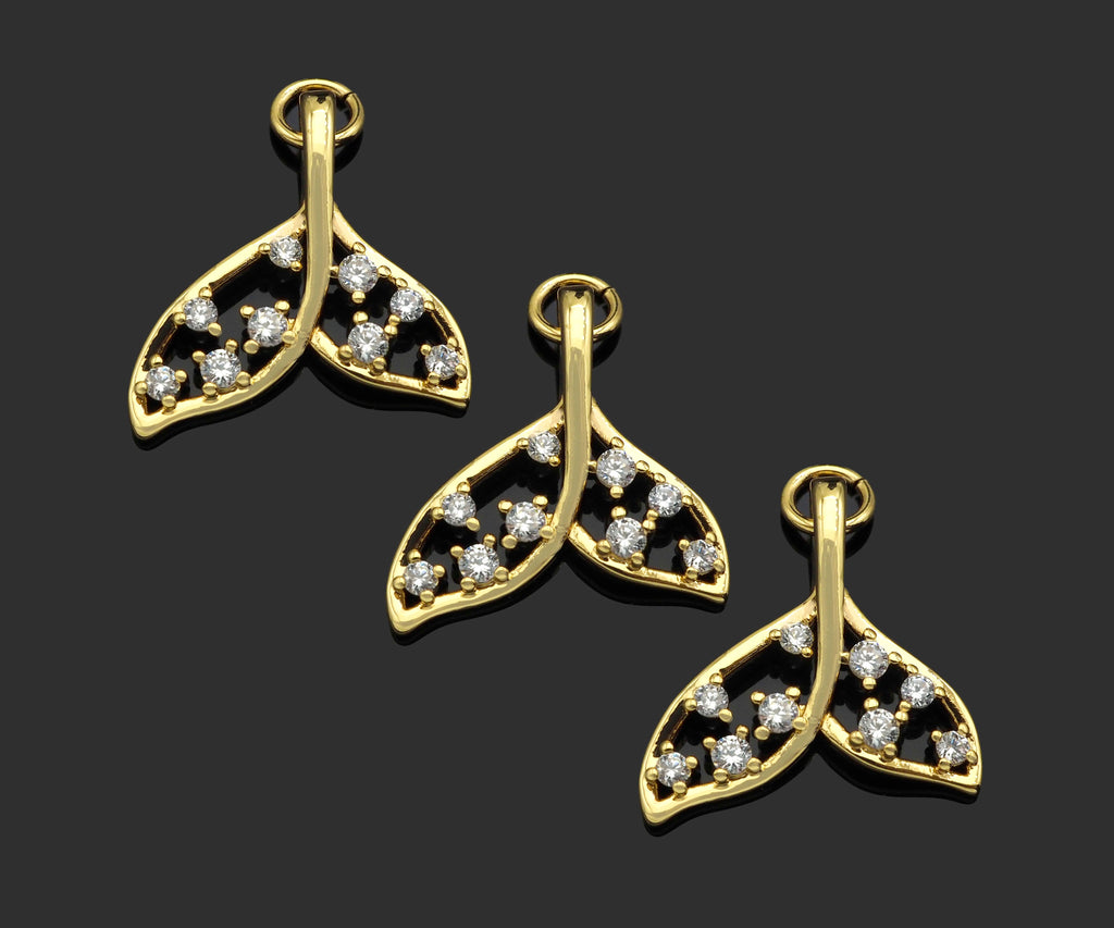 CZ Micro Pave Whale Tail Shape Pendan,18K Gold Charm, Necklace Bracelet Charm Pendant,17x17mm,Sku#FH156