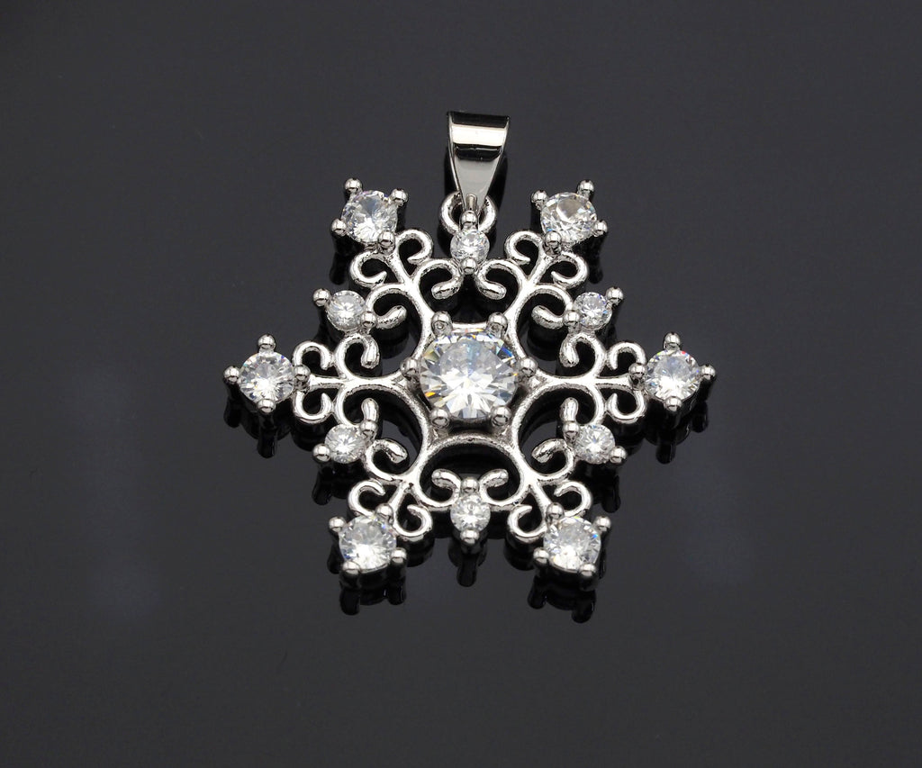 CZ Micro Pave Snowflake Pendant, Gold/Silver Plated Jewelry, Snowflake Charm Pendant, 26x23mm,sku#F1220