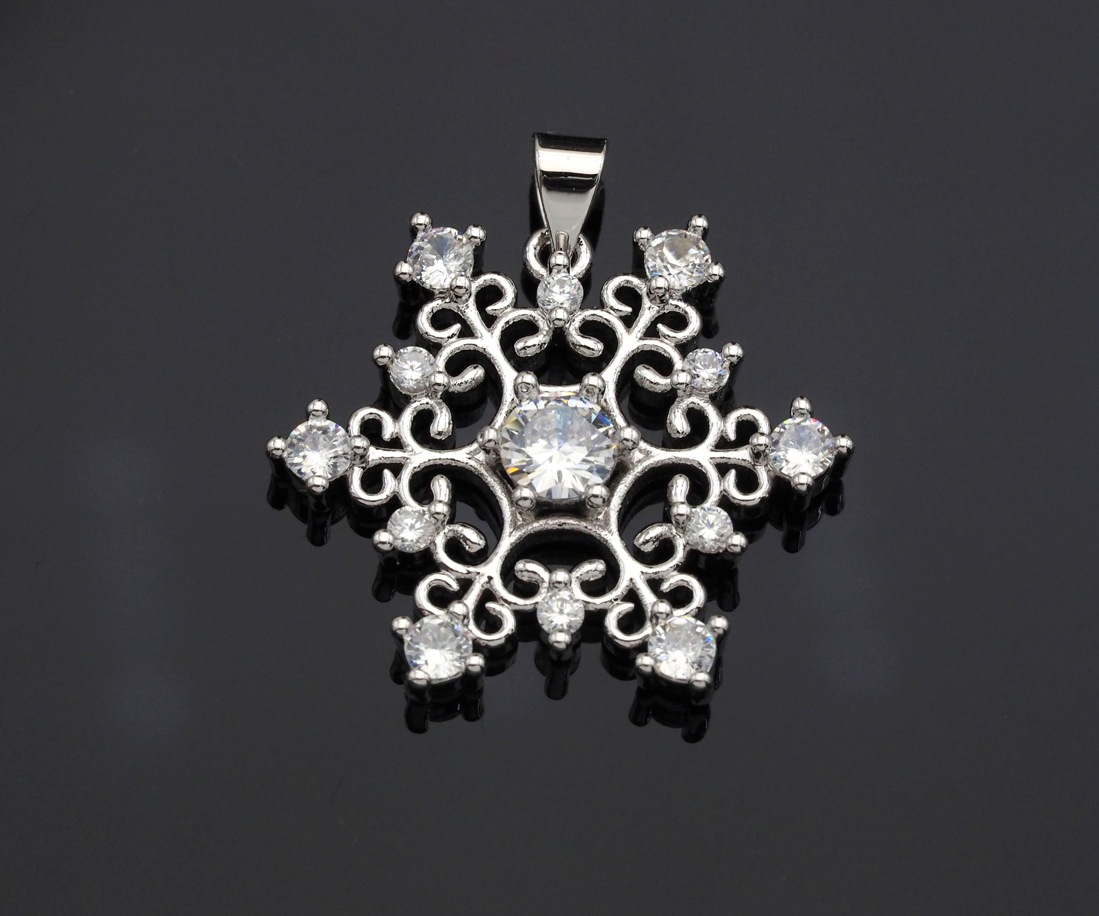 CZ Micro Pave Snowflake Pendant, Gold/Silver Plated Jewelry, Snowflake Charm Pendant, 26x23mm,sku#F1220