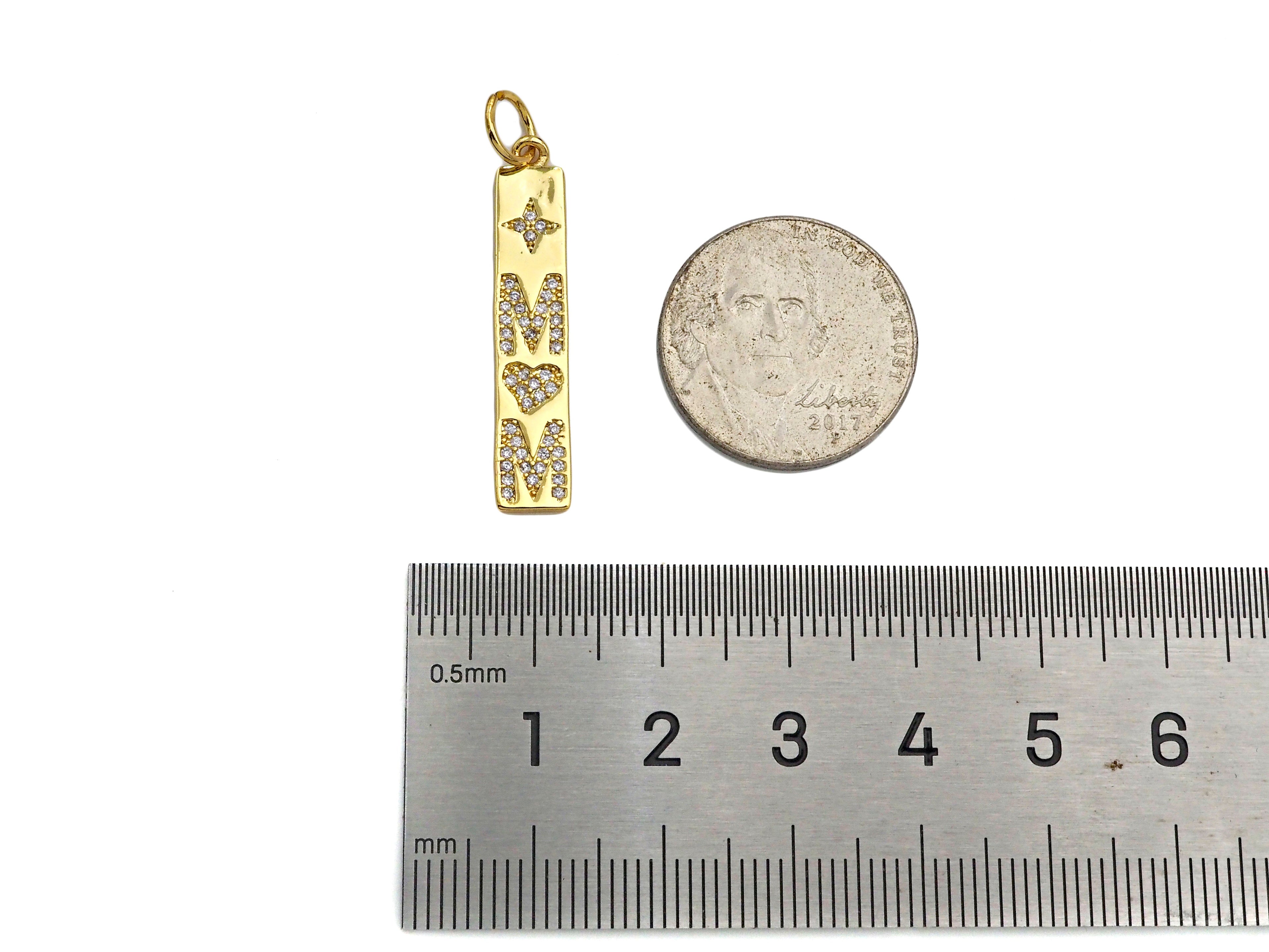 CZ Micro Pave Mom Word On Long Bar Shape Pendant, 18K Gold Filled Charm, DIY Mother's Day Necklace Bracelet Charm Pendant,6x31mm,Sku#Z1374