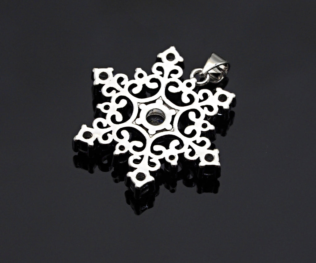 CZ Micro Pave Snowflake Pendant, Gold/Silver Plated Jewelry, Snowflake Charm Pendant, 26x23mm,sku#F1220