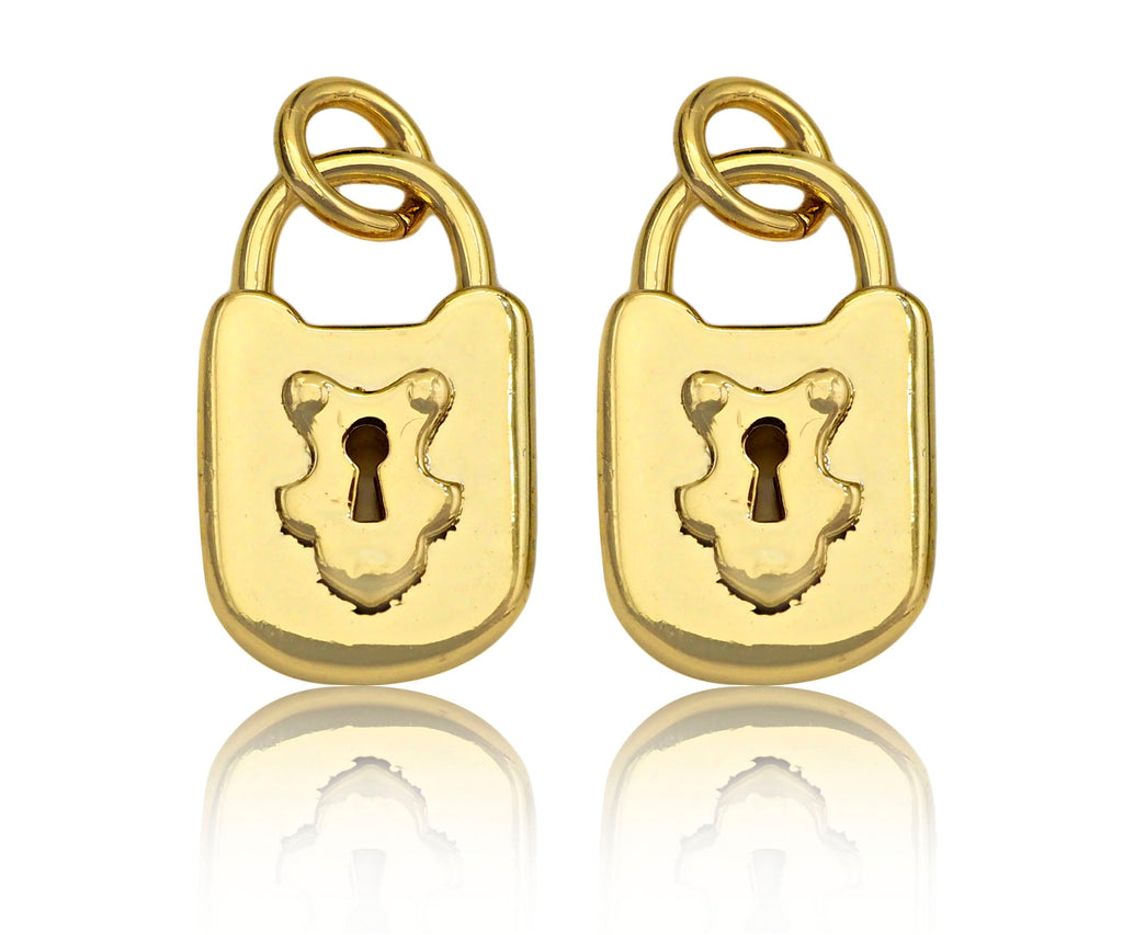 Dainty Gold Padlock Charms, Dainty Lock Teddy Bear Charms, Gold Char Pendant, Padlock Necklace Charms, 9x15mm, Sku#F1339