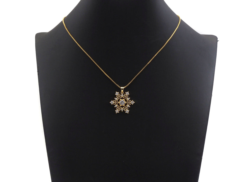 CZ Micro Pave Snowflake Pendant, Gold/Silver Plated Jewelry, Snowflake Charm Pendant, 26x23mm,sku#F1220