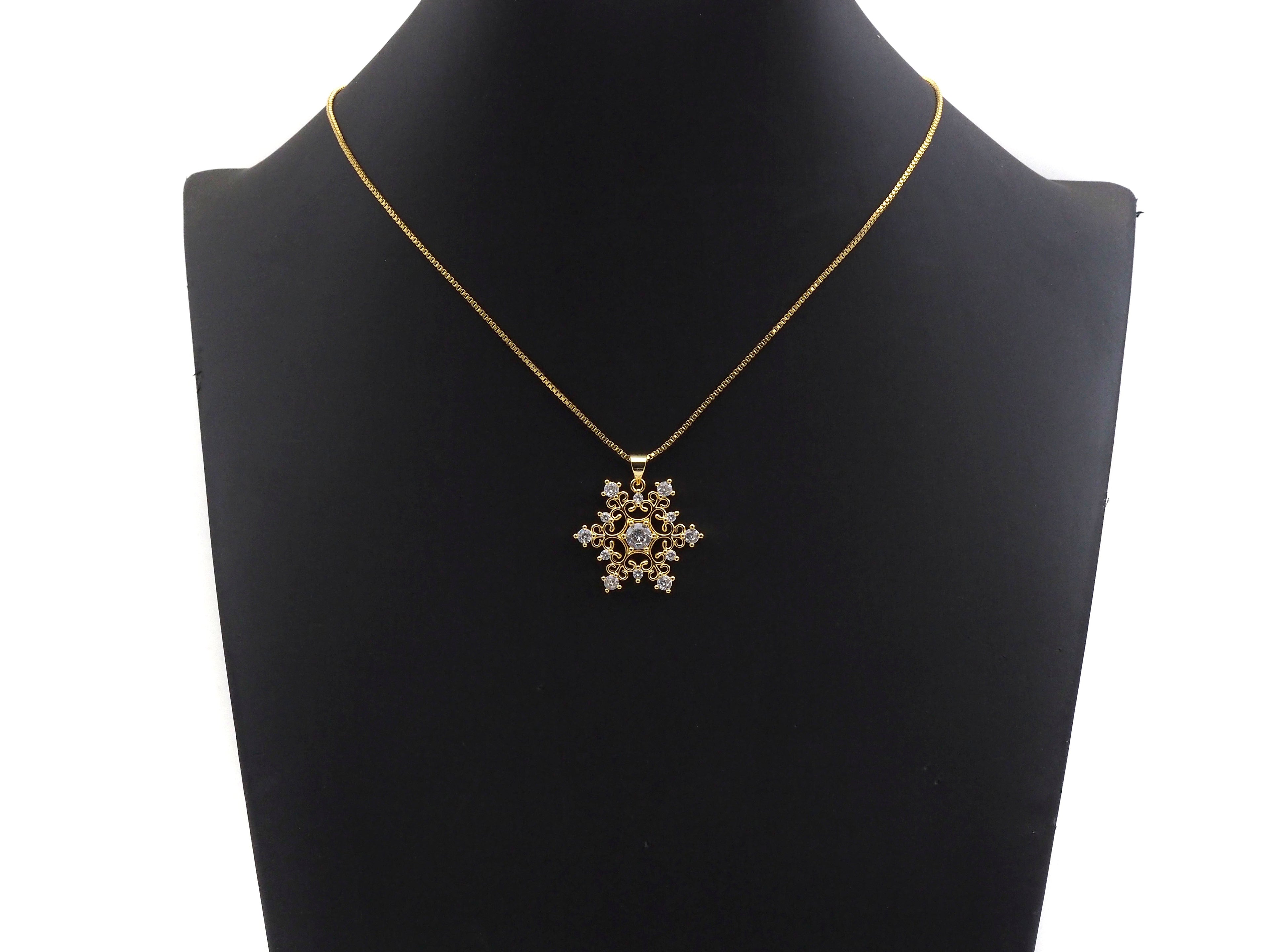 CZ Micro Pave Snowflake Pendant, Gold/Silver Plated Jewelry, Snowflake Charm Pendant, 26x23mm,sku#F1220