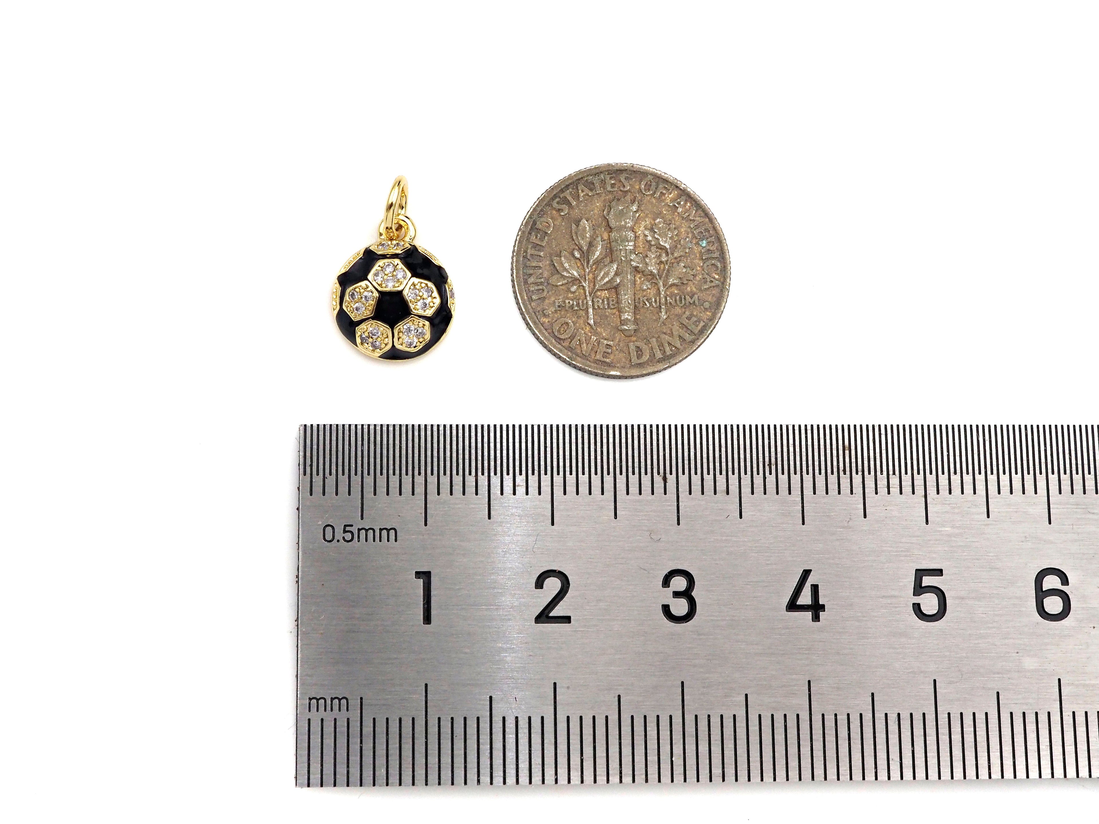 CZ Pave Black Enamel Soccer Ball Pendant, Pave Soccer Ball Charm, Sports Ball pendant, Enamel Jewelry,10x12mm,sku#F1350