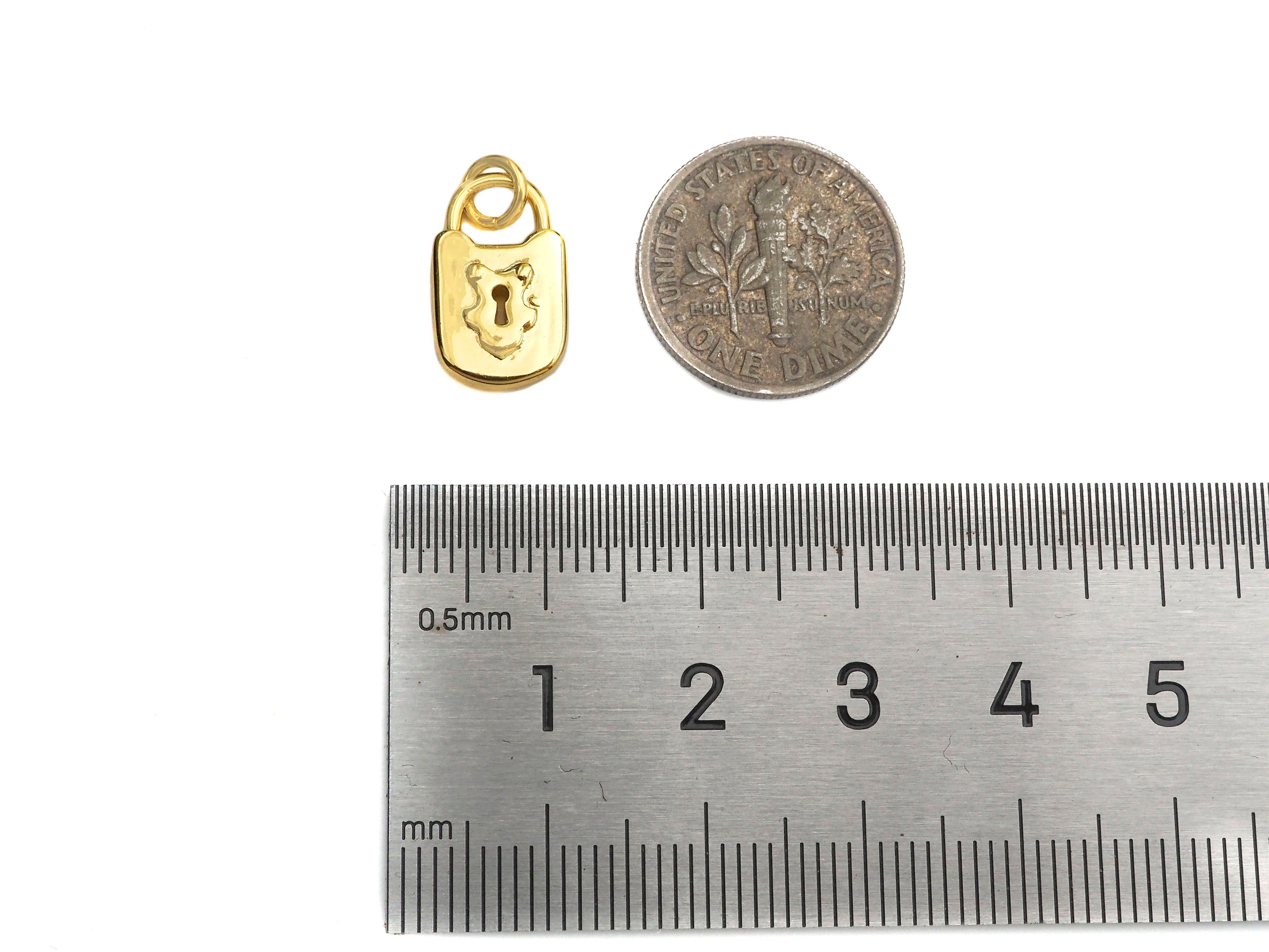 Dainty Gold Padlock Charms, Dainty Lock Teddy Bear Charms, Gold Char Pendant, Padlock Necklace Charms, 9x15mm, Sku#F1339