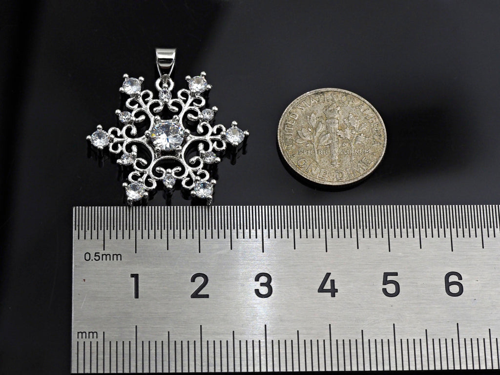 CZ Micro Pave Snowflake Pendant, Gold/Silver Plated Jewelry, Snowflake Charm Pendant, 26x23mm,sku#F1220