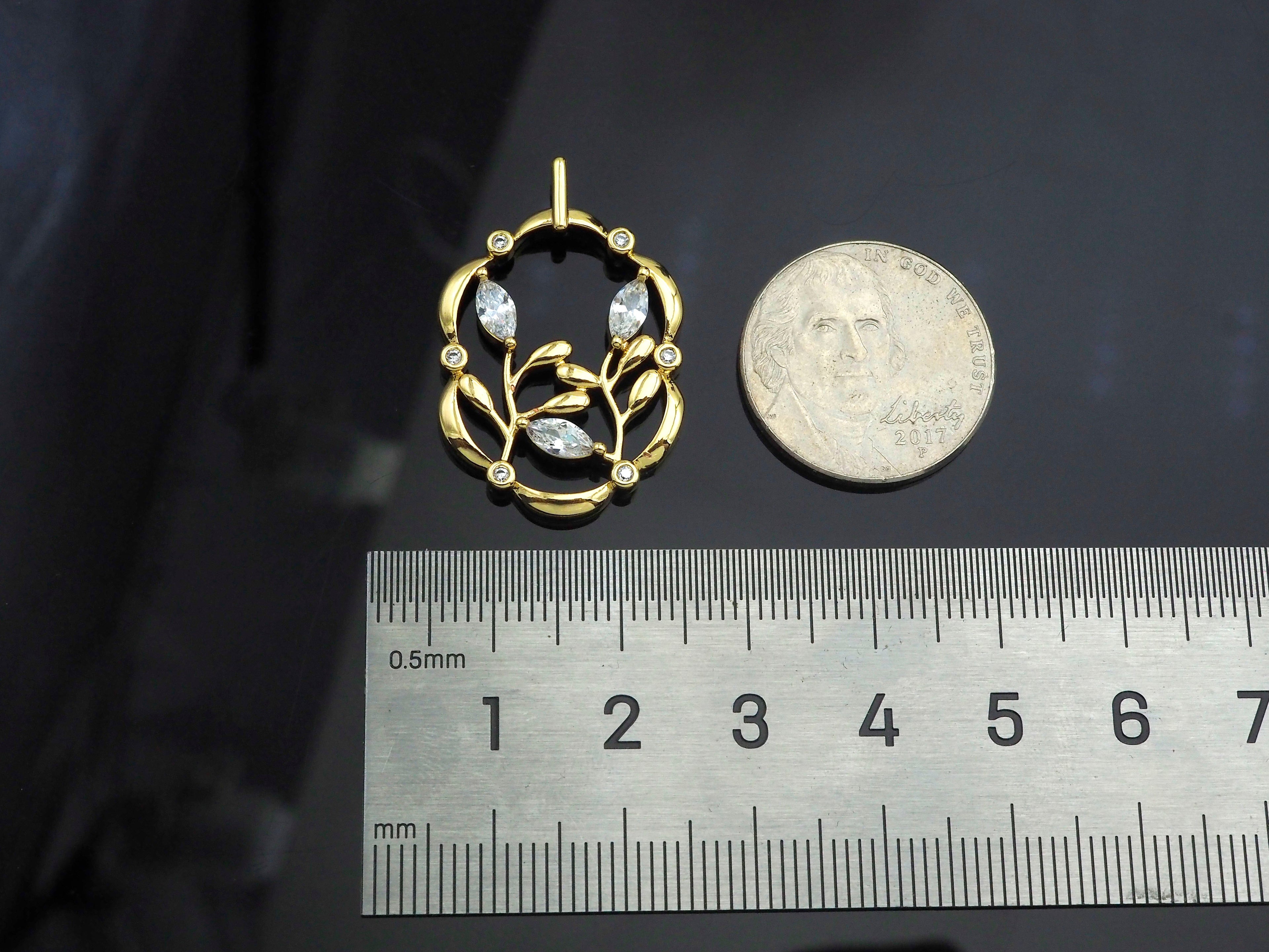 CZ Micro Pave Flower On Picture Frame Shape Pendant,18K Gold Charm, Necklace Bracelet Charm Pendant, 31x20mm,Sku#FH157
