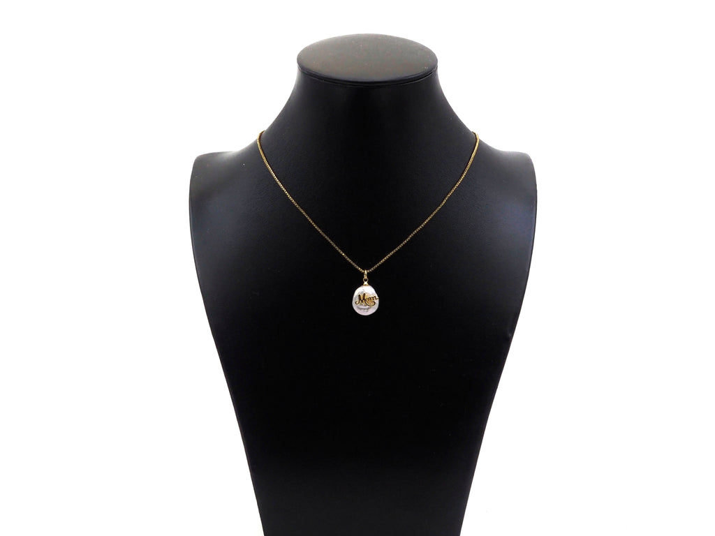 Gold Filled Mom Word On Pearl Pendant, Bracelet Necklace Natural Pearl Charm, 18K Gold Filled Mom Pendant Charm,13x19mm,Sku#Z1365-Bestbeads & Beyond