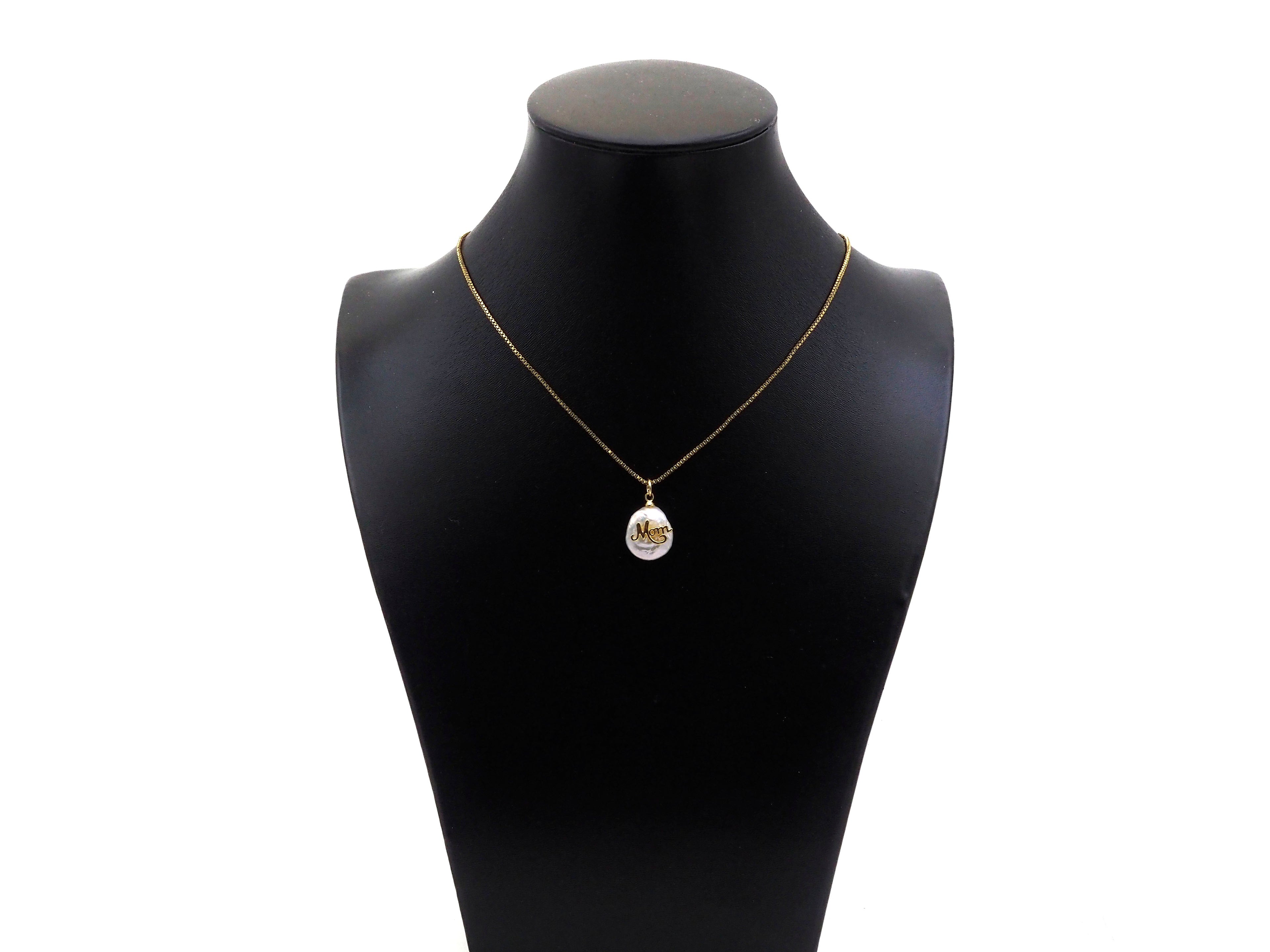Gold Filled Mom Word On Pearl Pendant, Bracelet Necklace Natural Pearl Charm, 18K Gold Filled Mom Pendant Charm,13x19mm,Sku#Z1365-Bestbeads & Beyond