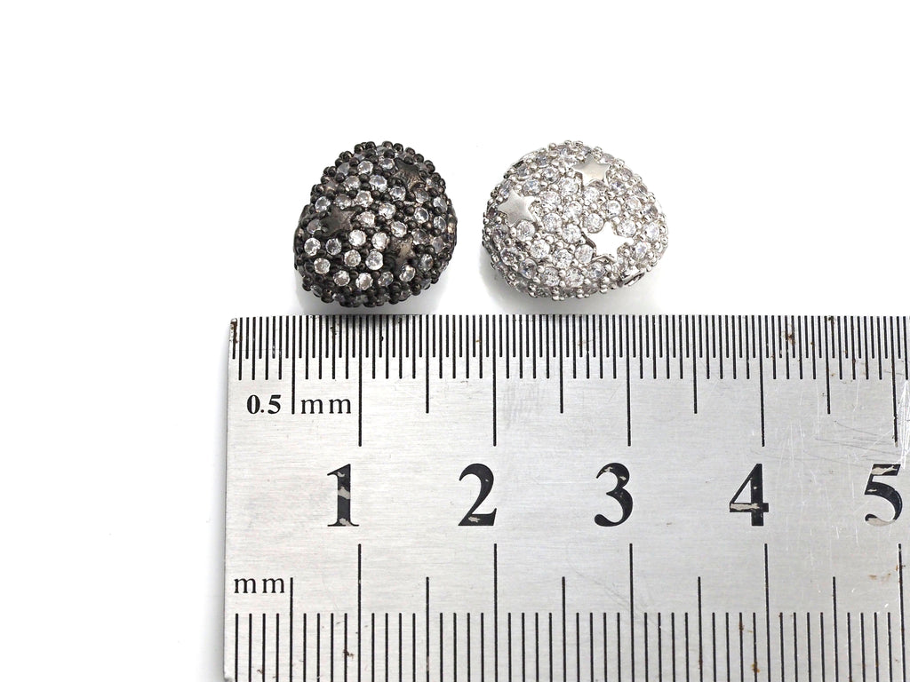 CZ Micro Pave Nugget beads with Star, Cubic Zirconia Spacer Beads, CZ Pave Spacer Bead, 7x13x14mm, sku#Z874