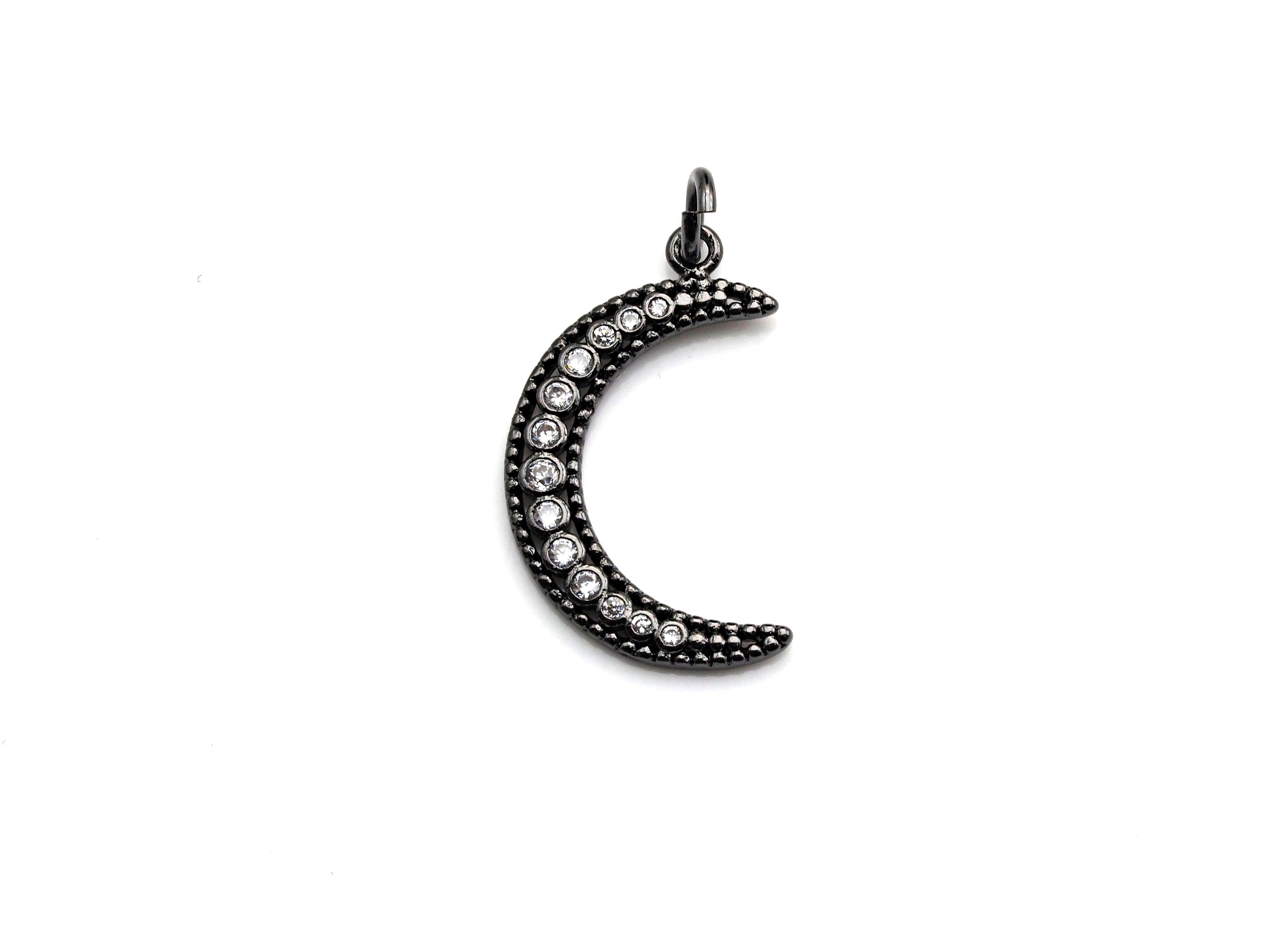 CZ Micro Pave Half Moon Pendant, Cubic Zirconia Pave Pendant/Charm, Necklace Pave Pendant, 14x23mm, sku#Z828