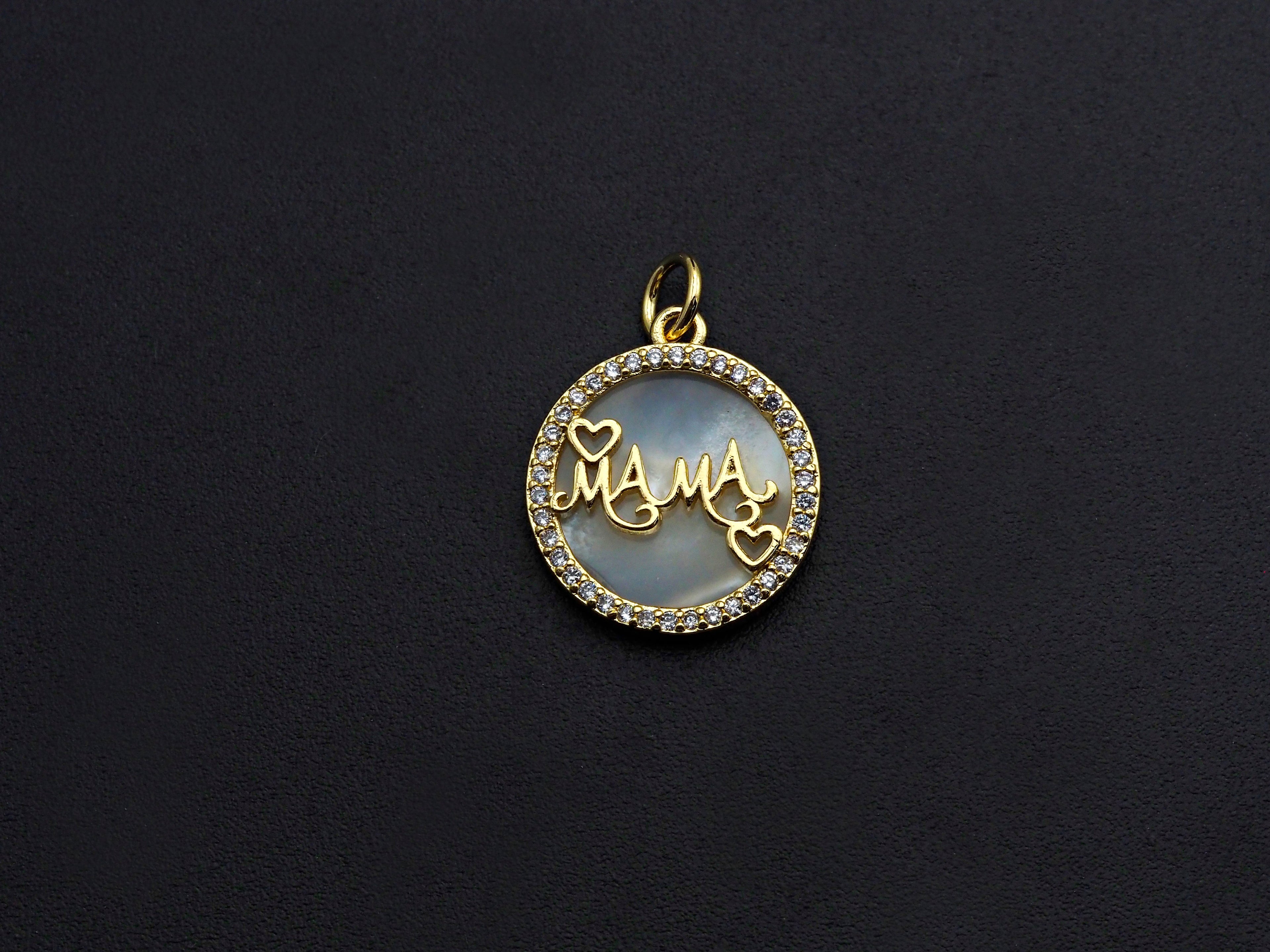 Mother-of-pearl Inlay Mama Letter And Heart Round Pendant/Charm, Mama Letter Shape Pendant, Mom Charm, Mother's day Charm,16mm,Sku#Z798