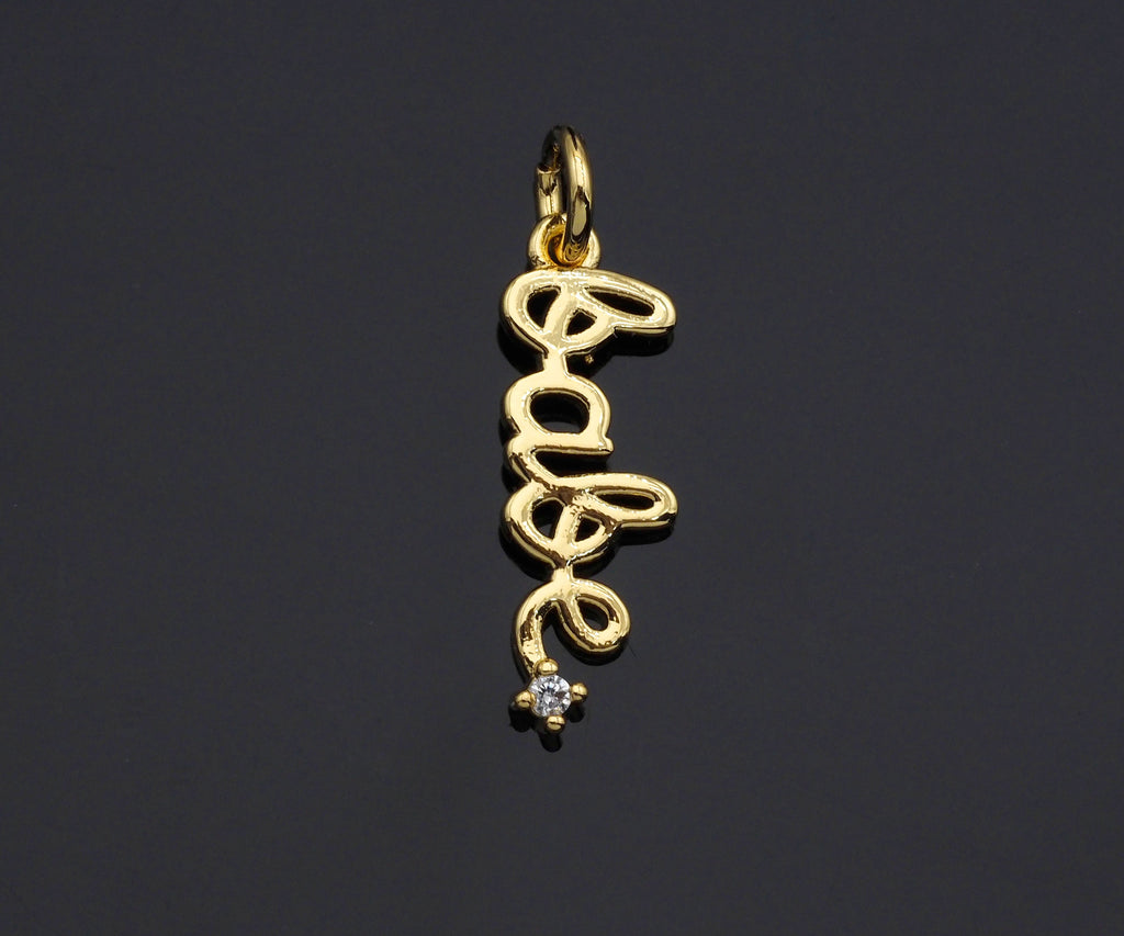 Gold/Silver CZ Micro Pave Babe Letter Shape Pendant, Alphabet Pave Pendant, Real Gold plated, 7x18mm, Sku#Z1153