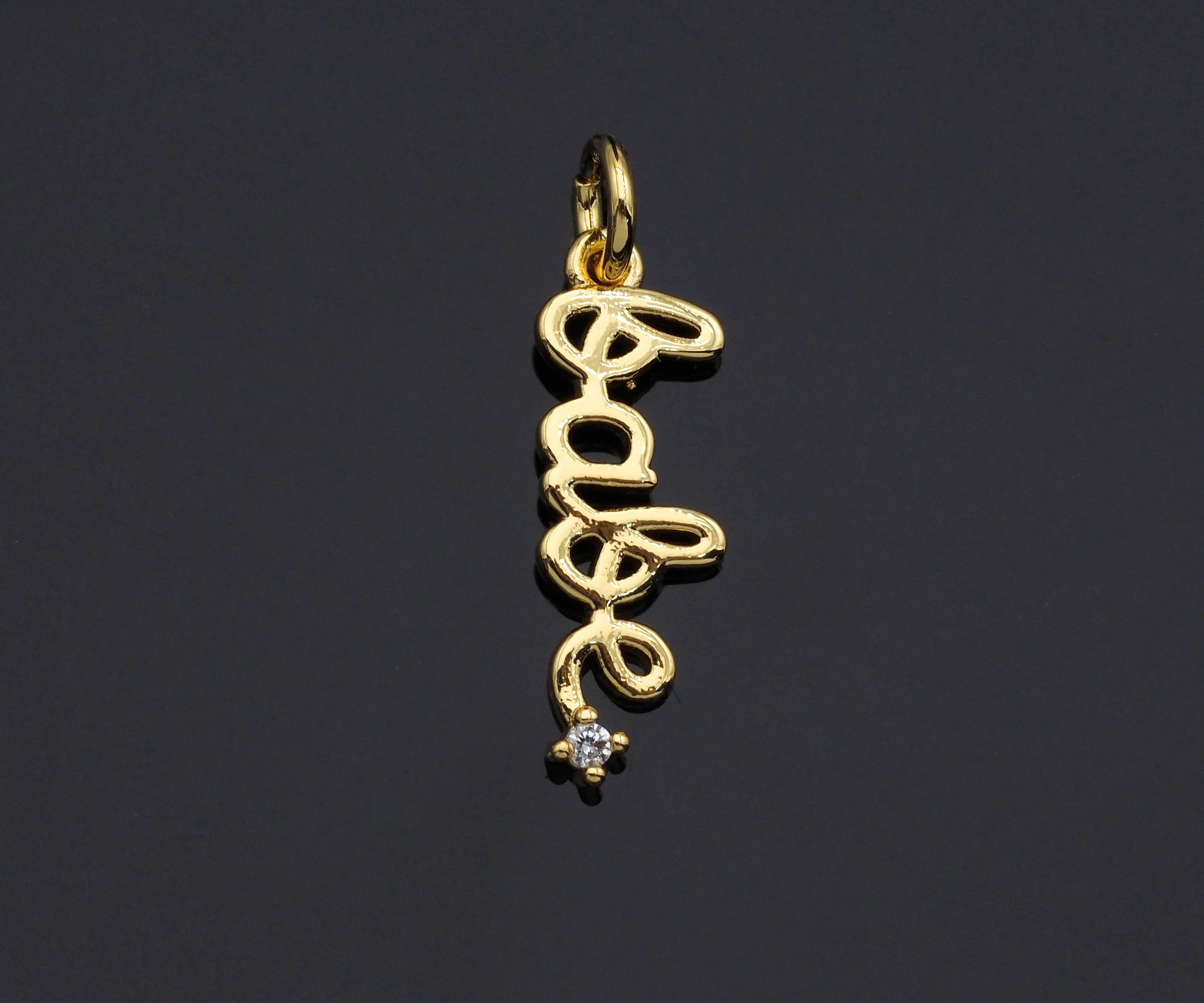 Gold/Silver CZ Micro Pave Babe Letter Shape Pendant, Alphabet Pave Pendant, Real Gold plated, 7x18mm, Sku#Z1153
