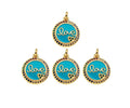 Colorful CZ Turquoise Blue Enamel Love Word On Round Coin Shape Pendant, 18K Gold Filled Enamel Love Charm,16x18mm,Sku#Y476