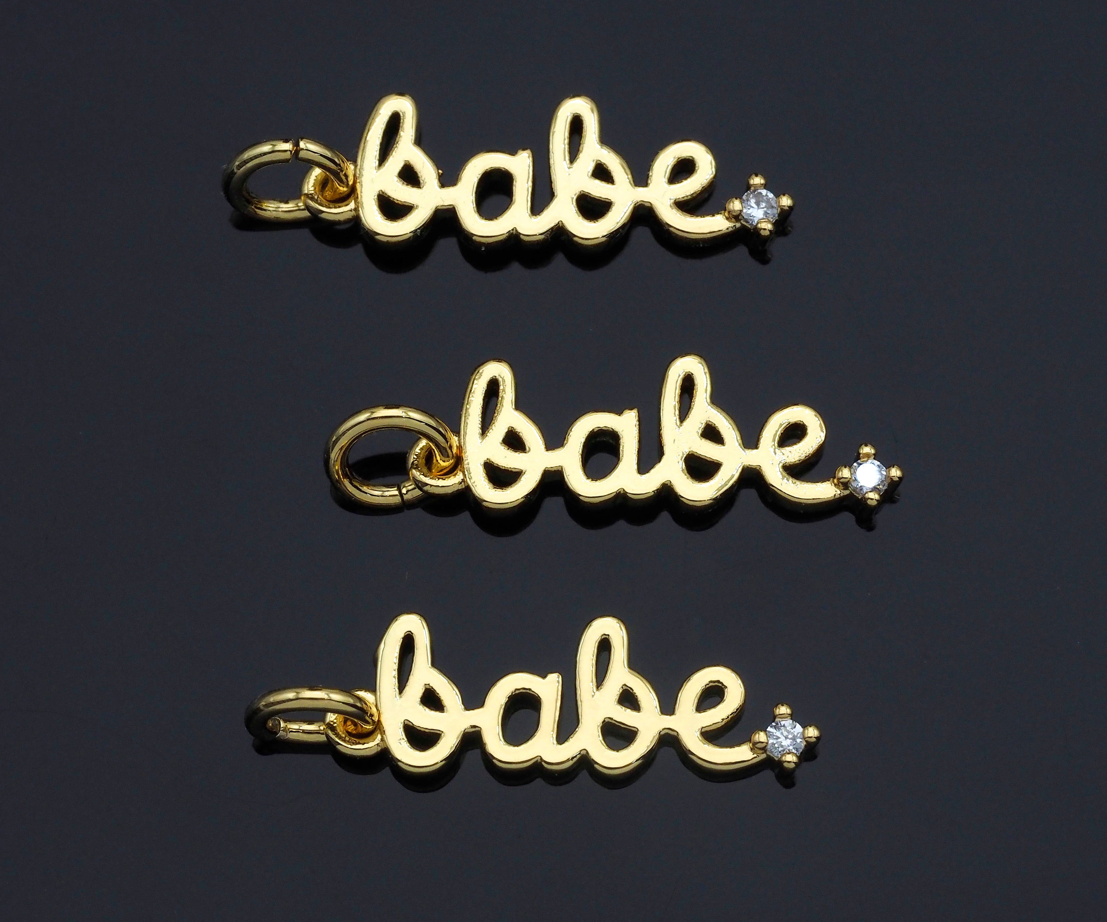 Gold/Silver CZ Micro Pave Babe Letter Shape Pendant, Alphabet Pave Pendant, Real Gold plated, 7x18mm, Sku#Z1153