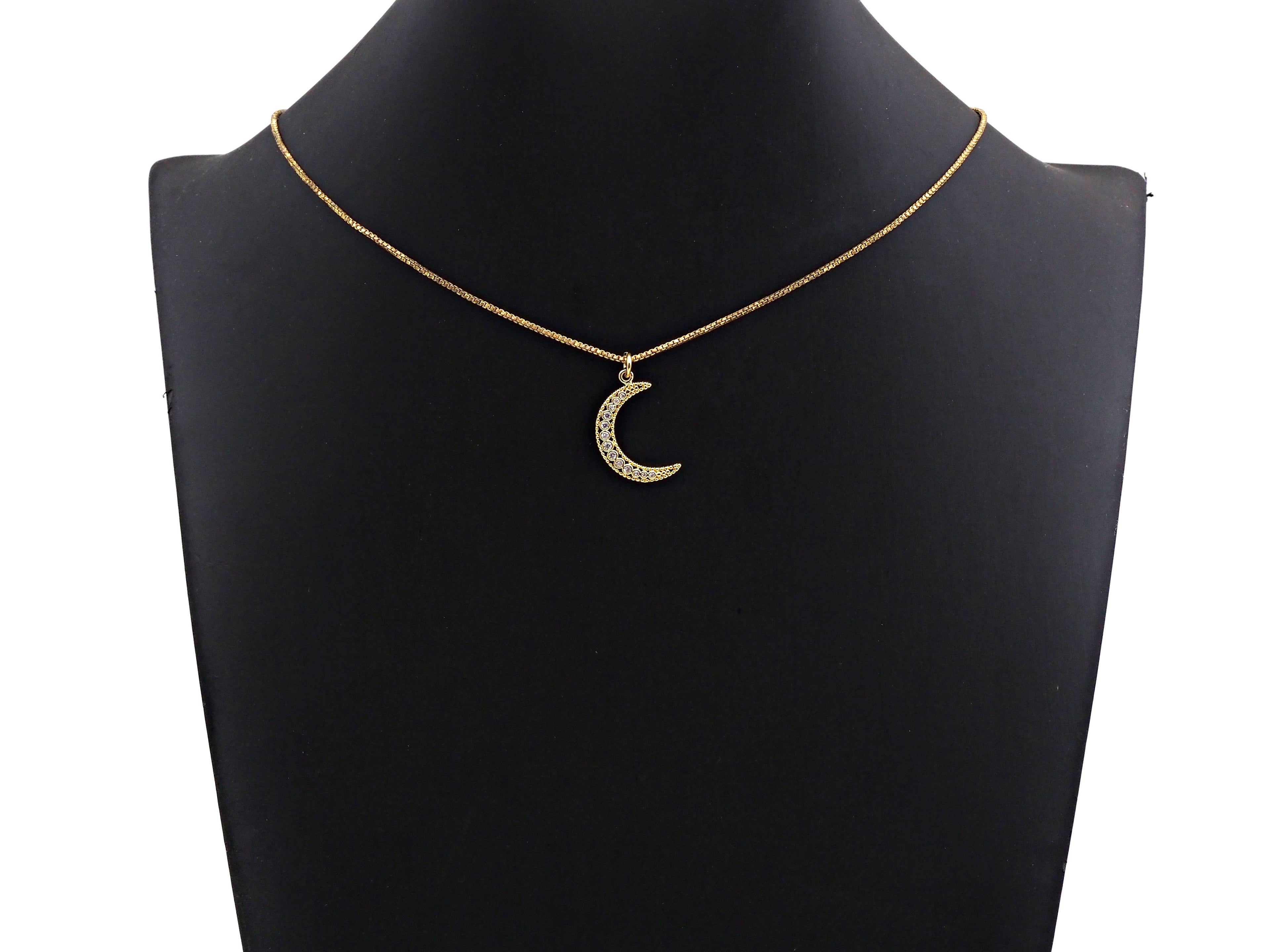 CZ Micro Pave Half Moon Pendant, Cubic Zirconia Pave Pendant/Charm, Necklace Pave Pendant, 14x23mm, sku#Z828