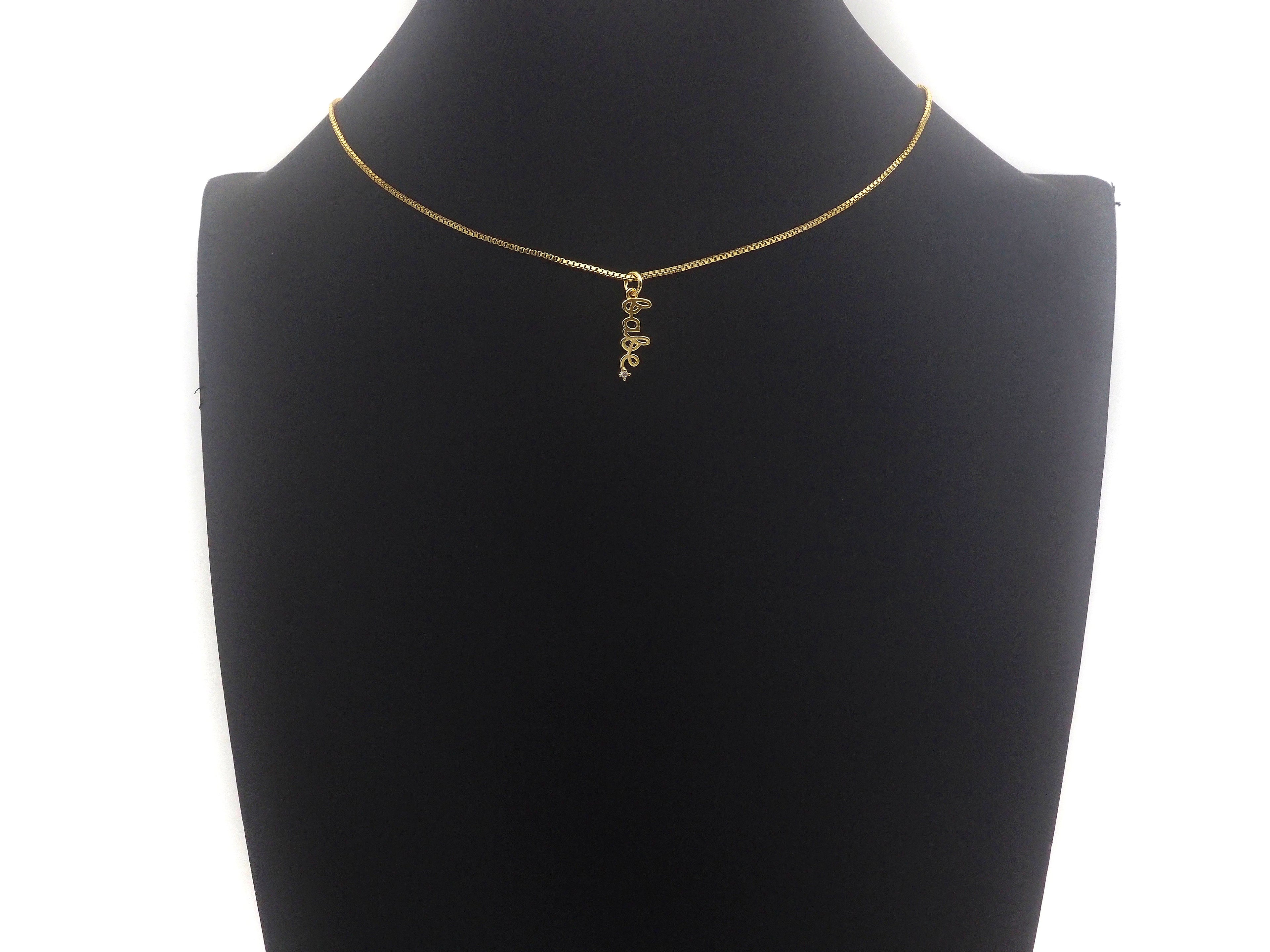 Gold/Silver CZ Micro Pave Babe Letter Shape Pendant, Alphabet Pave Pendant, Real Gold plated, 7x18mm, Sku#Z1153