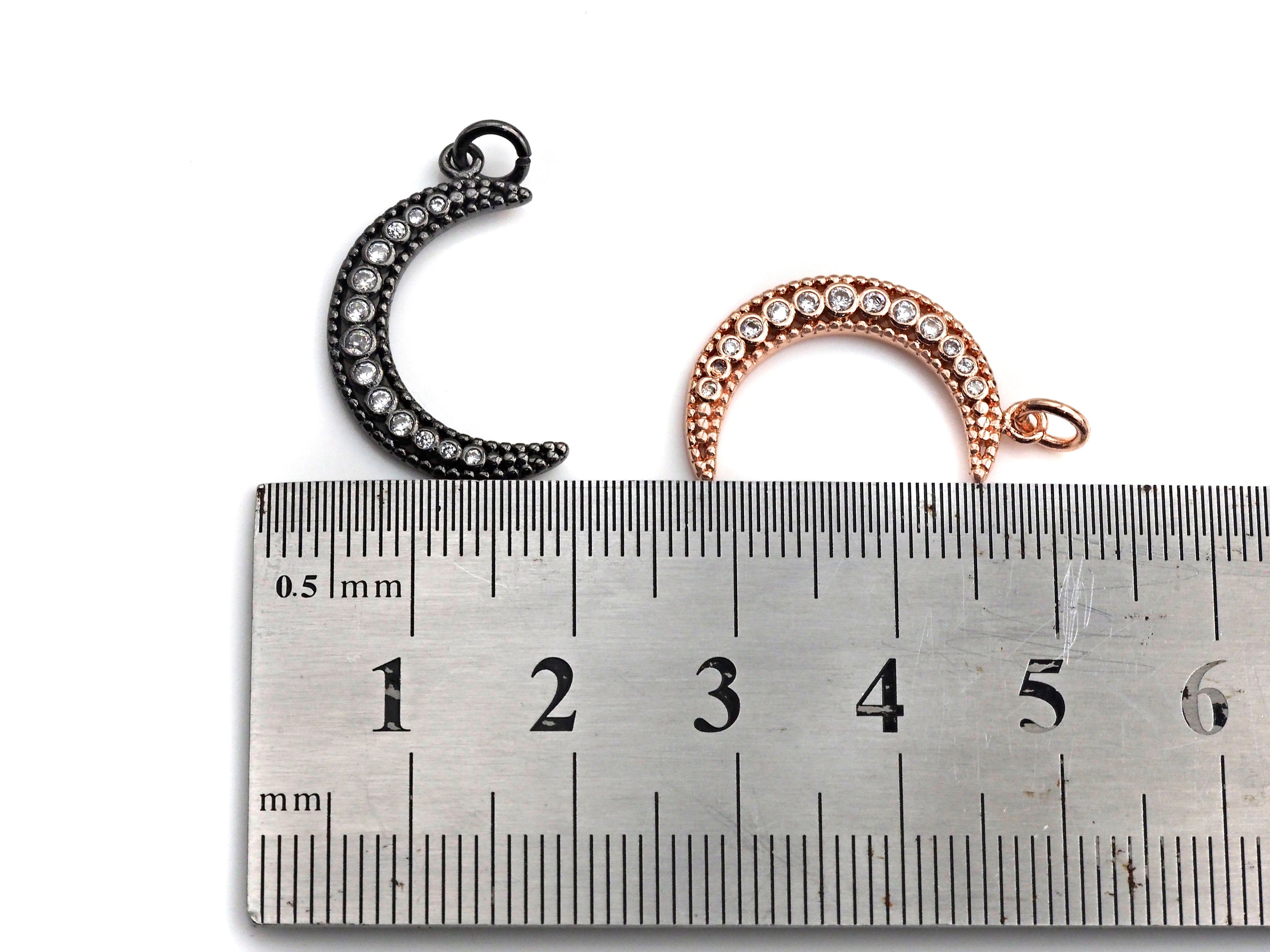 CZ Micro Pave Half Moon Pendant, Cubic Zirconia Pave Pendant/Charm, Necklace Pave Pendant, 14x23mm, sku#Z828