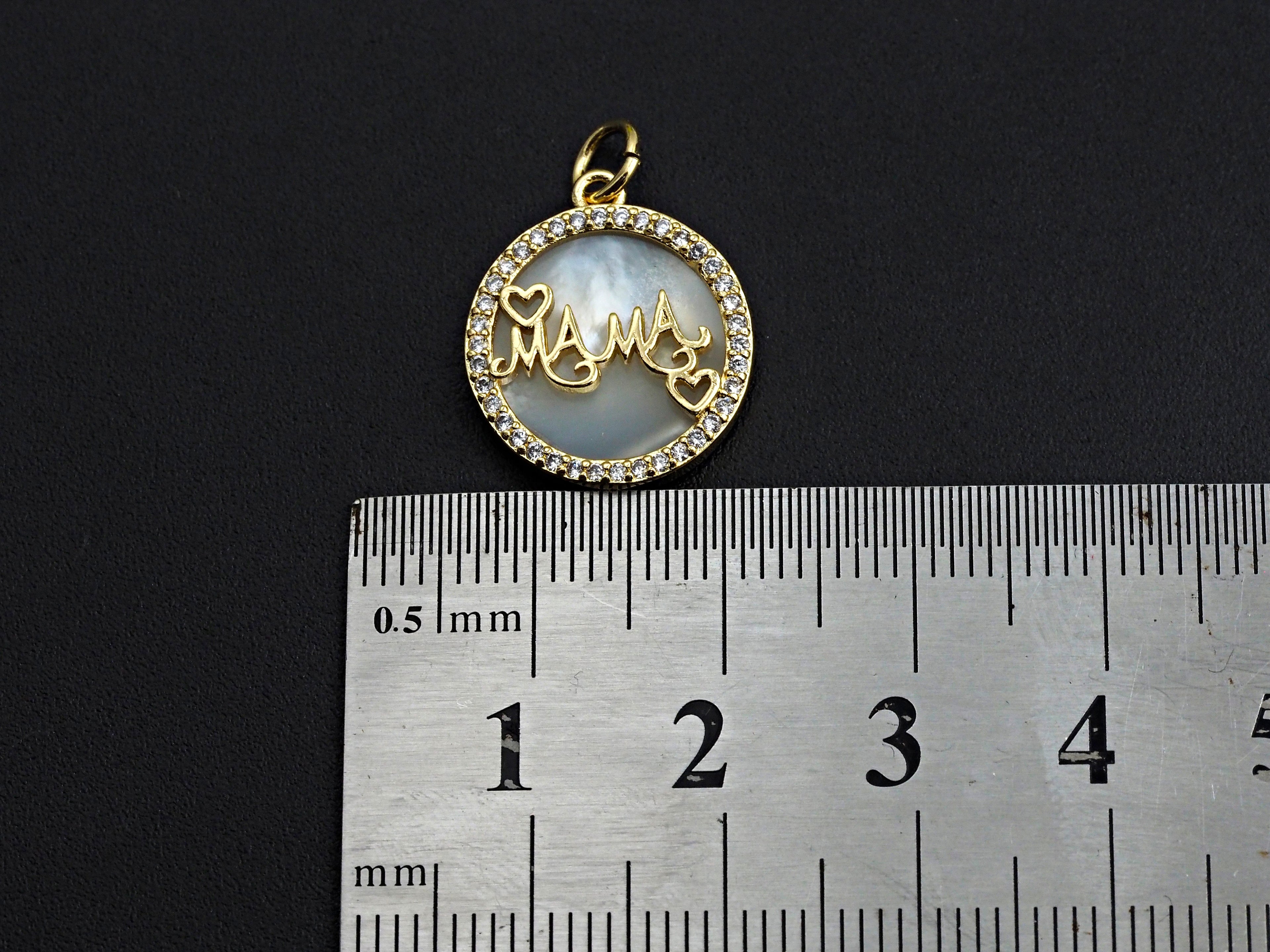 Mother-of-pearl Inlay Mama Letter And Heart Round Pendant/Charm, Mama Letter Shape Pendant, Mom Charm, Mother's day Charm,16mm,Sku#Z798