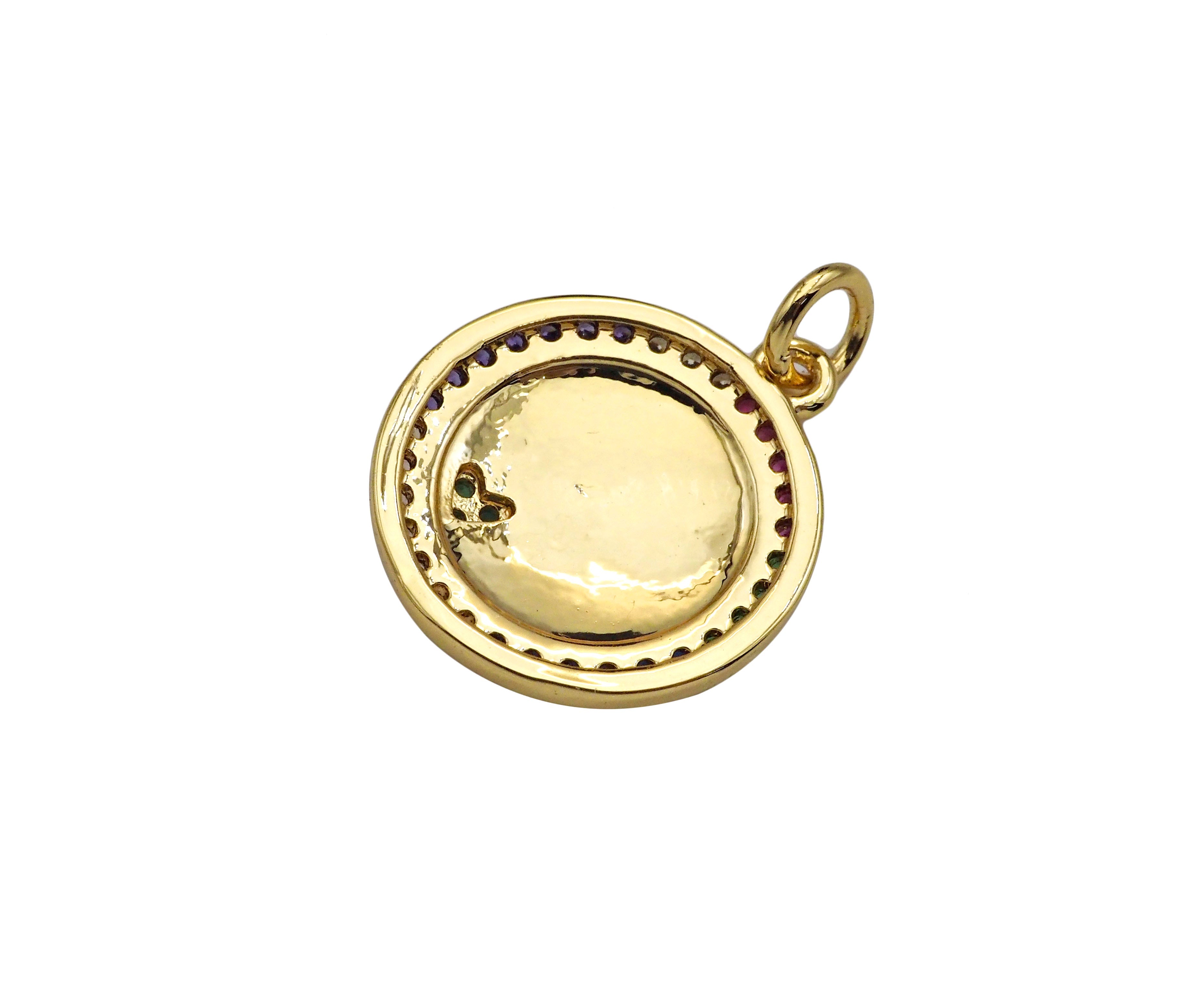 Colorful CZ Turquoise Blue Enamel Love Word On Round Coin Shape Pendant, 18K Gold Filled Enamel Love Charm,16x18mm,Sku#Y476