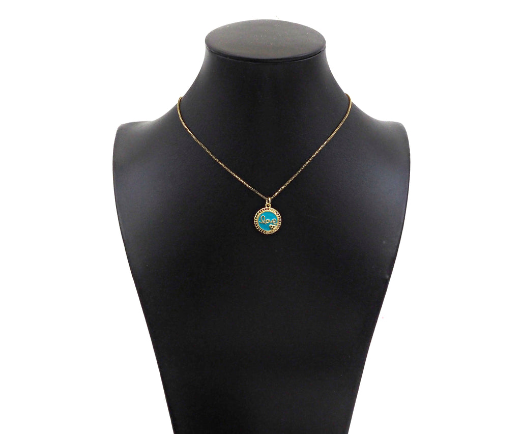 Colorful CZ Turquoise Blue Enamel Love Word On Round Coin Shape Pendant, 18K Gold Filled Enamel Love Charm,16x18mm,Sku#Y476