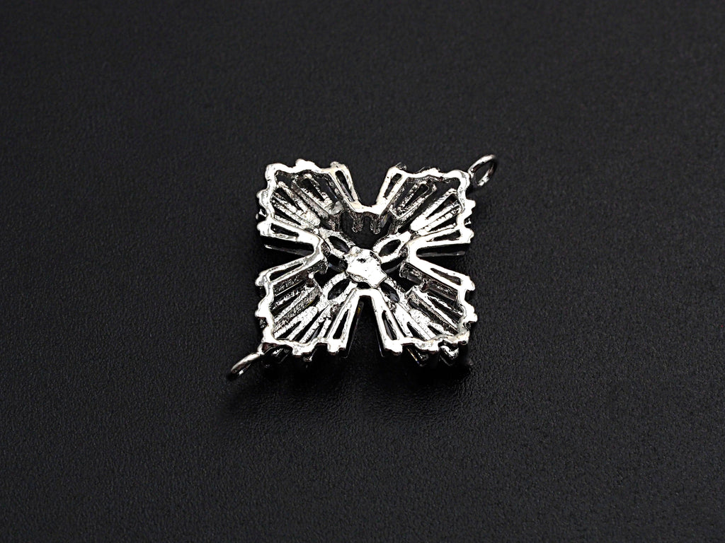Gold Silver Baguette CZ Flower Connector Charm, Cubic Zirconia Pendant, Silver/Gold Tone, 23x31mm, Sku#FH62