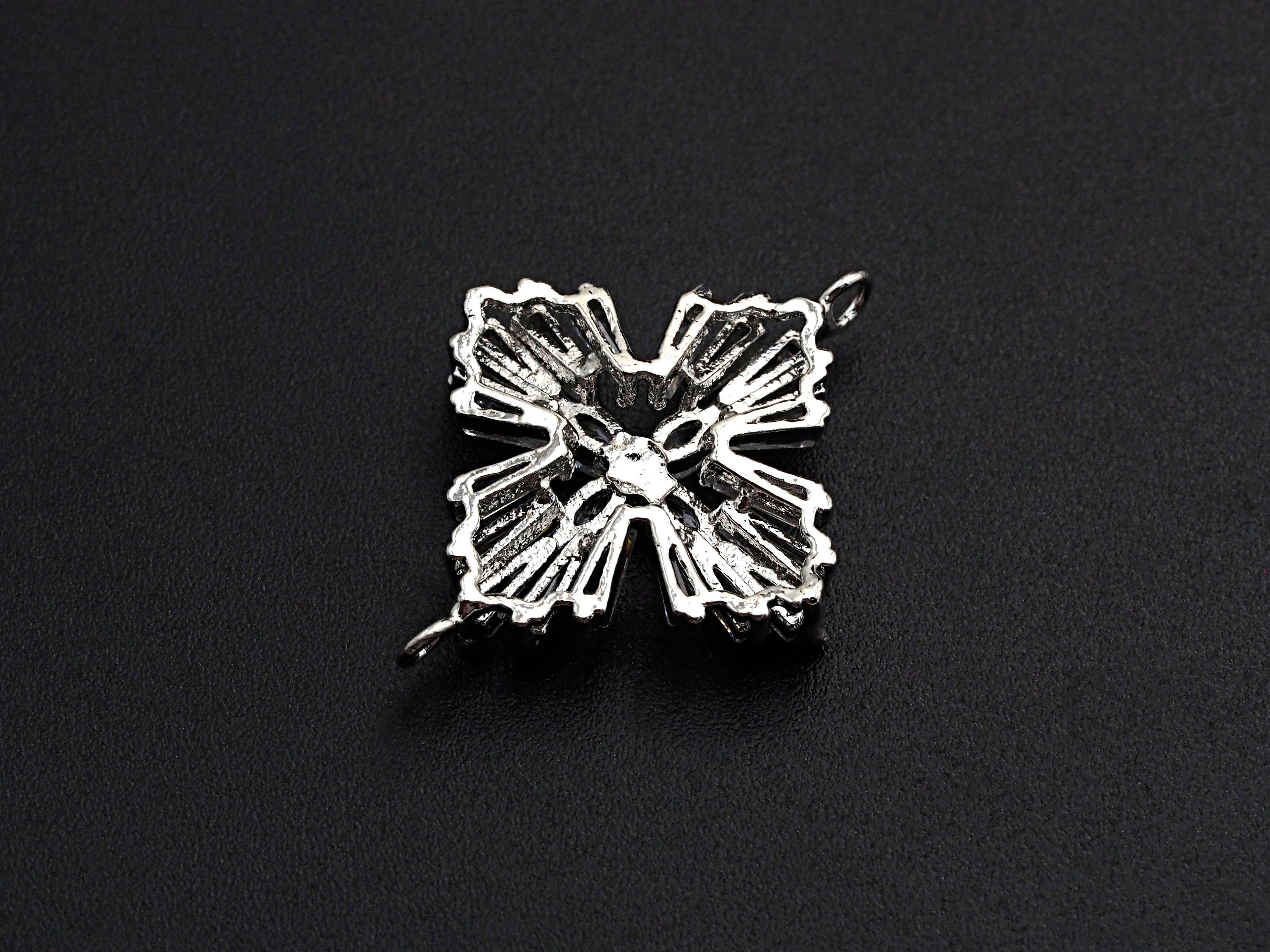 Gold Silver Baguette CZ Flower Connector Charm, Cubic Zirconia Pendant, Silver/Gold Tone, 23x31mm, Sku#FH62