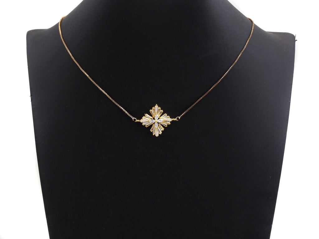 Gold Silver Baguette CZ Flower Connector Charm, Cubic Zirconia Pendant, Silver/Gold Tone, 23x31mm, Sku#FH62