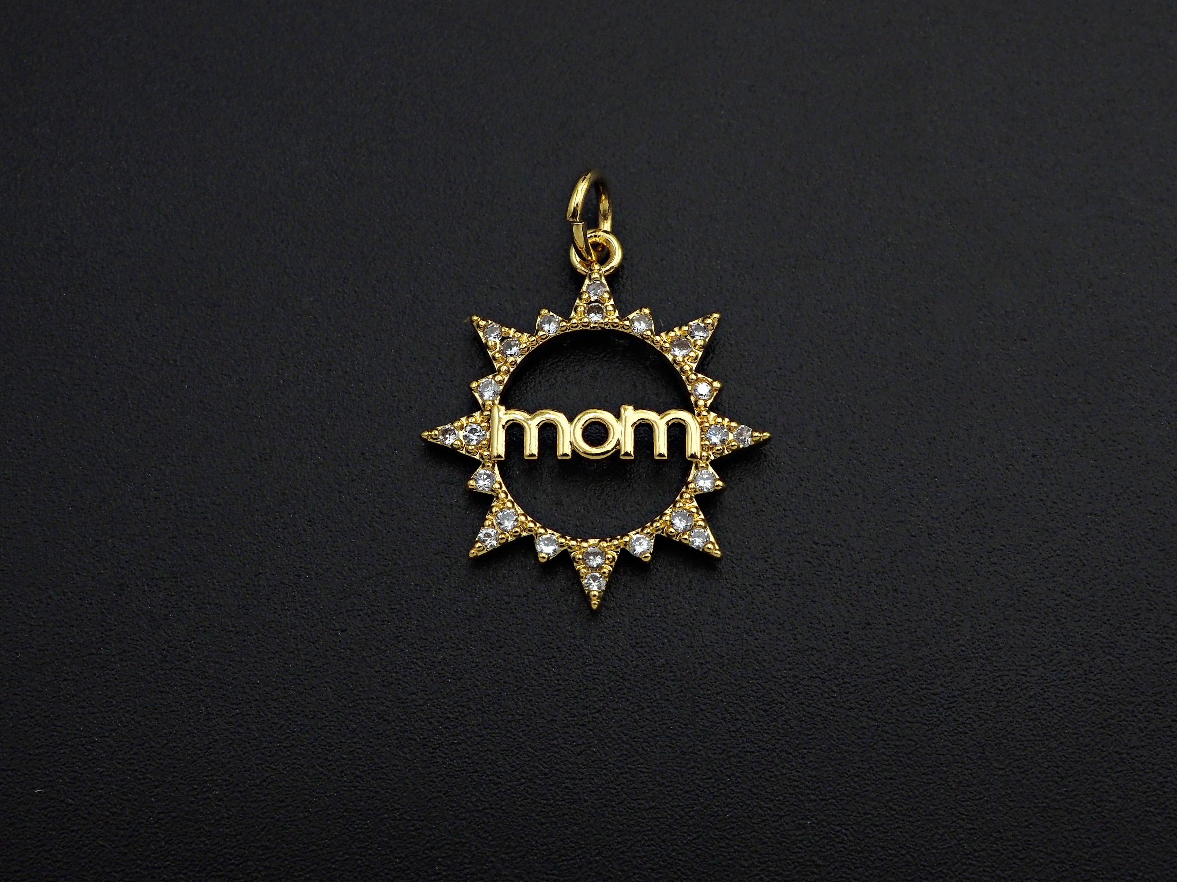 CZ Micro Pave Mama On Round Ring Charm Pendant,Round Cubic Zirconia Pendant,DIY Mother's Day Gift, 18x20mm,Sku#F1105