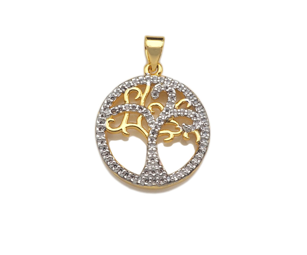 Dual Color Life Tree CZ Micro Pave Round Ring Charms, Life Tree Pendant, Gold Pendant, Round Necklace Charms, 19x22mm, Sku#F1276