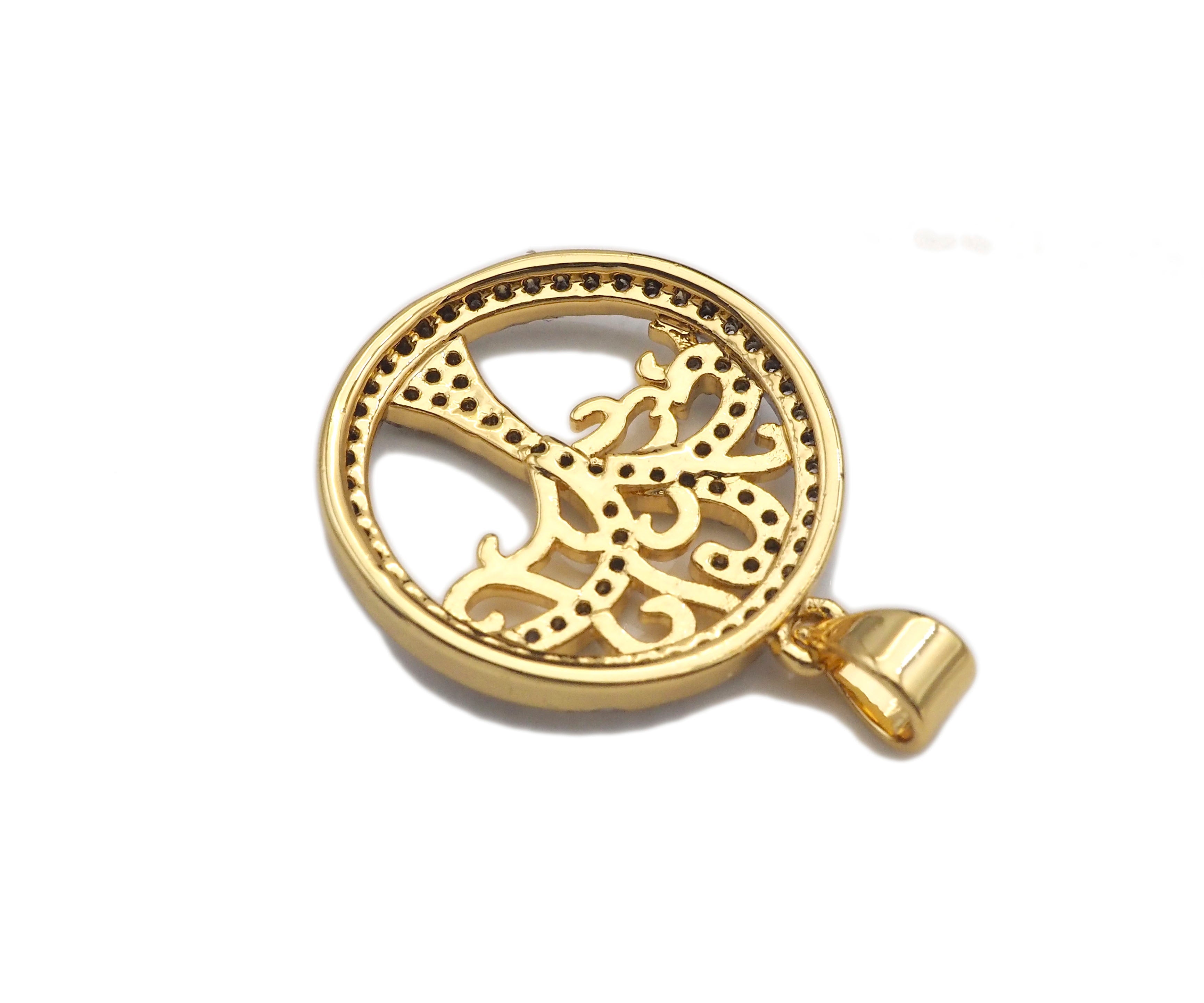 Dual Color Life Tree CZ Micro Pave Round Ring Charms, Life Tree Pendant, Gold Pendant, Round Necklace Charms, 19x22mm, Sku#F1276