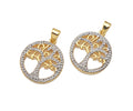 Dual Color Life Tree CZ Micro Pave Round Ring Charms, Life Tree Pendant, Gold Pendant, Round Necklace Charms, 19x22mm, Sku#F1276