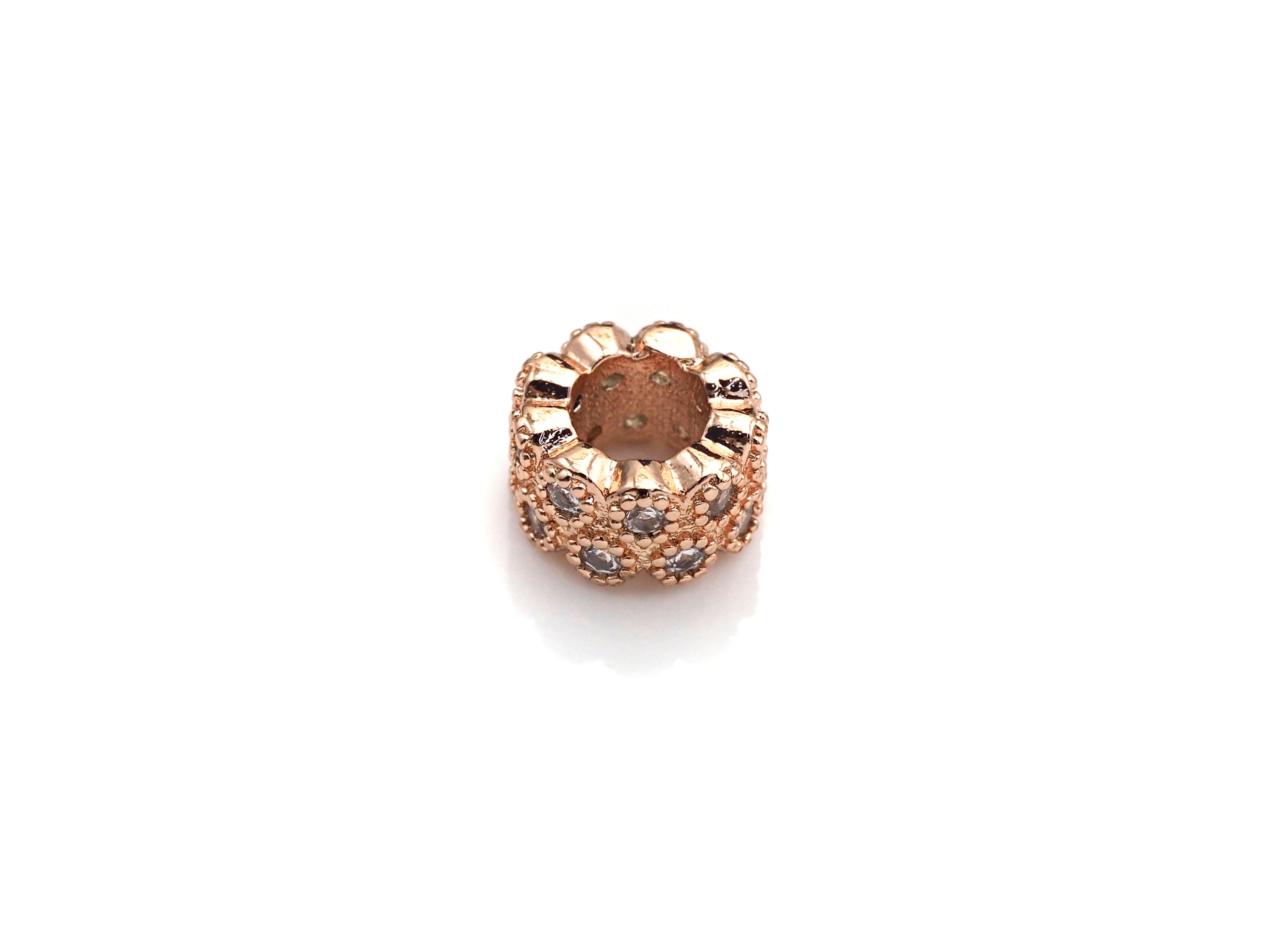 CZ Pave Big Hole beads, Cubic Zirconia Round Spacer Beads, European Large hole Bead, 5x8mm, sku#Z878