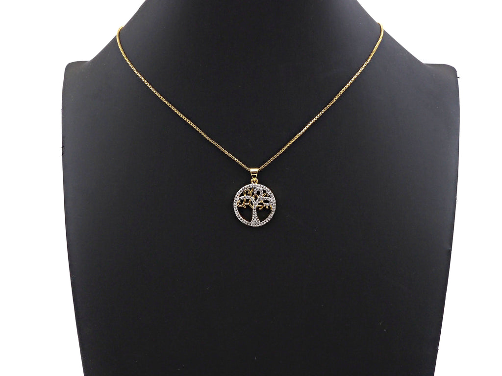 Dual Color Life Tree CZ Micro Pave Round Ring Charms, Life Tree Pendant, Gold Pendant, Round Necklace Charms, 19x22mm, Sku#F1276