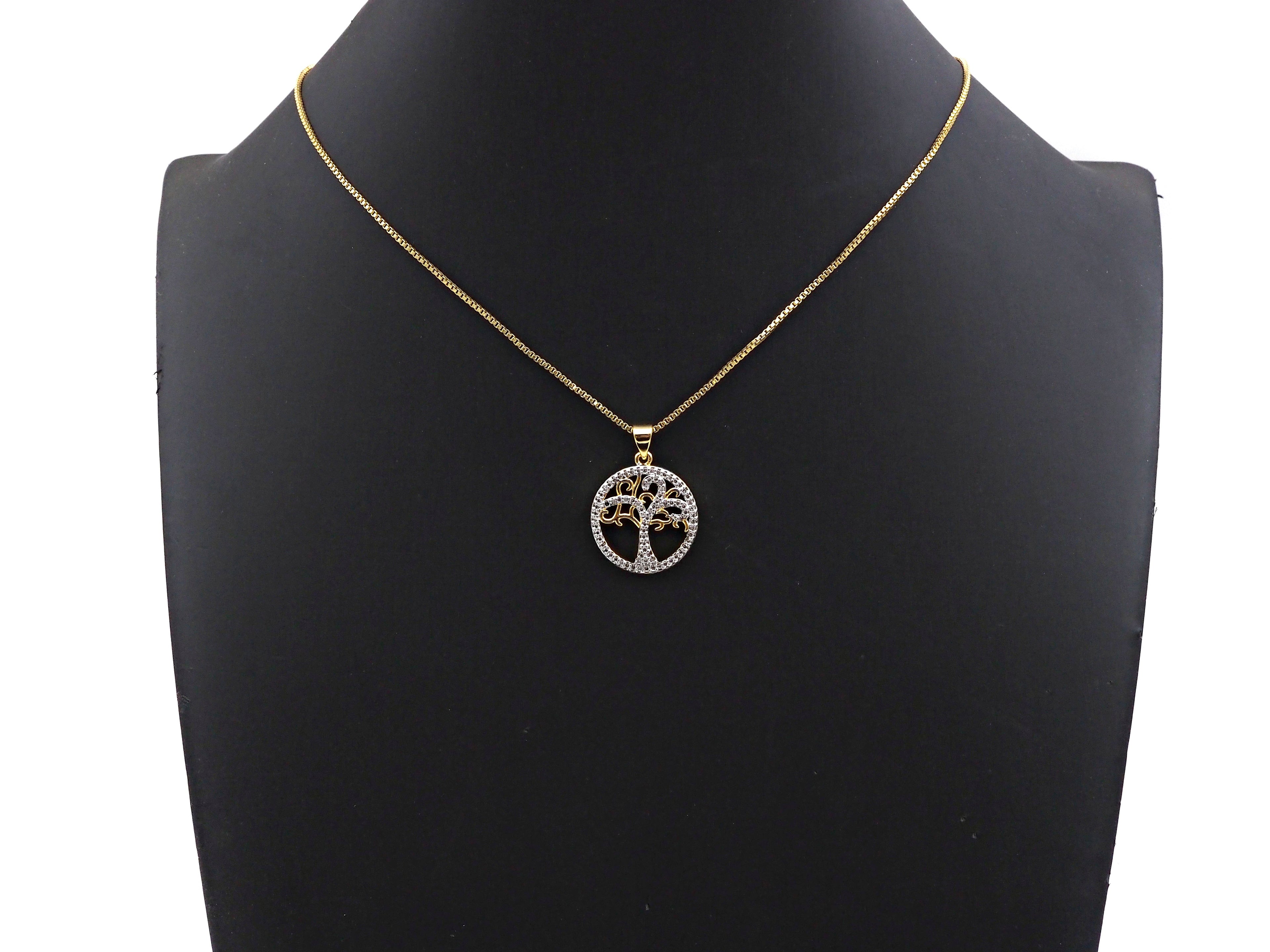 Dual Color Life Tree CZ Micro Pave Round Ring Charms, Life Tree Pendant, Gold Pendant, Round Necklace Charms, 19x22mm, Sku#F1276