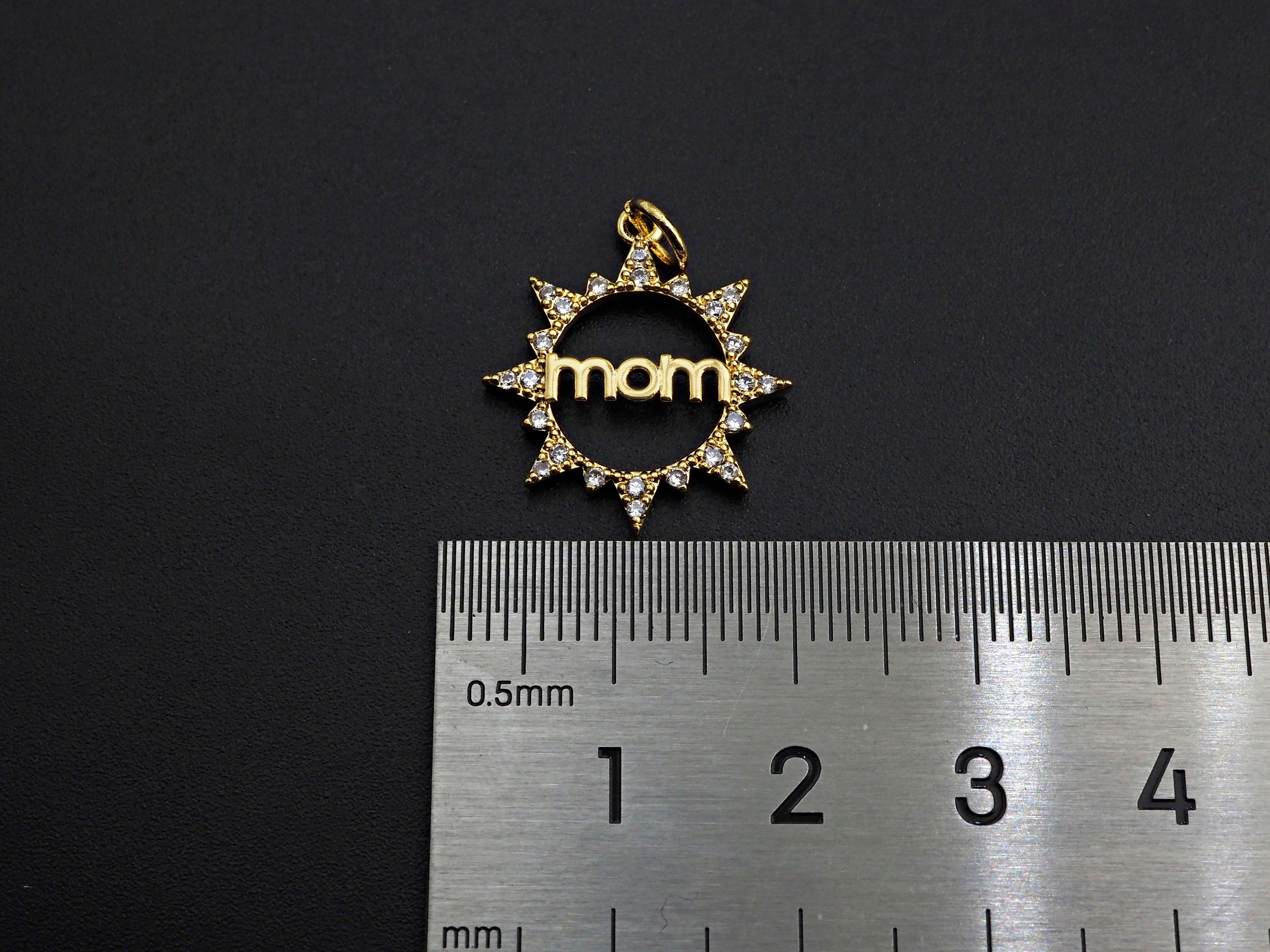 CZ Micro Pave Mama On Round Ring Charm Pendant,Round Cubic Zirconia Pendant,DIY Mother's Day Gift, 18x20mm,Sku#F1105