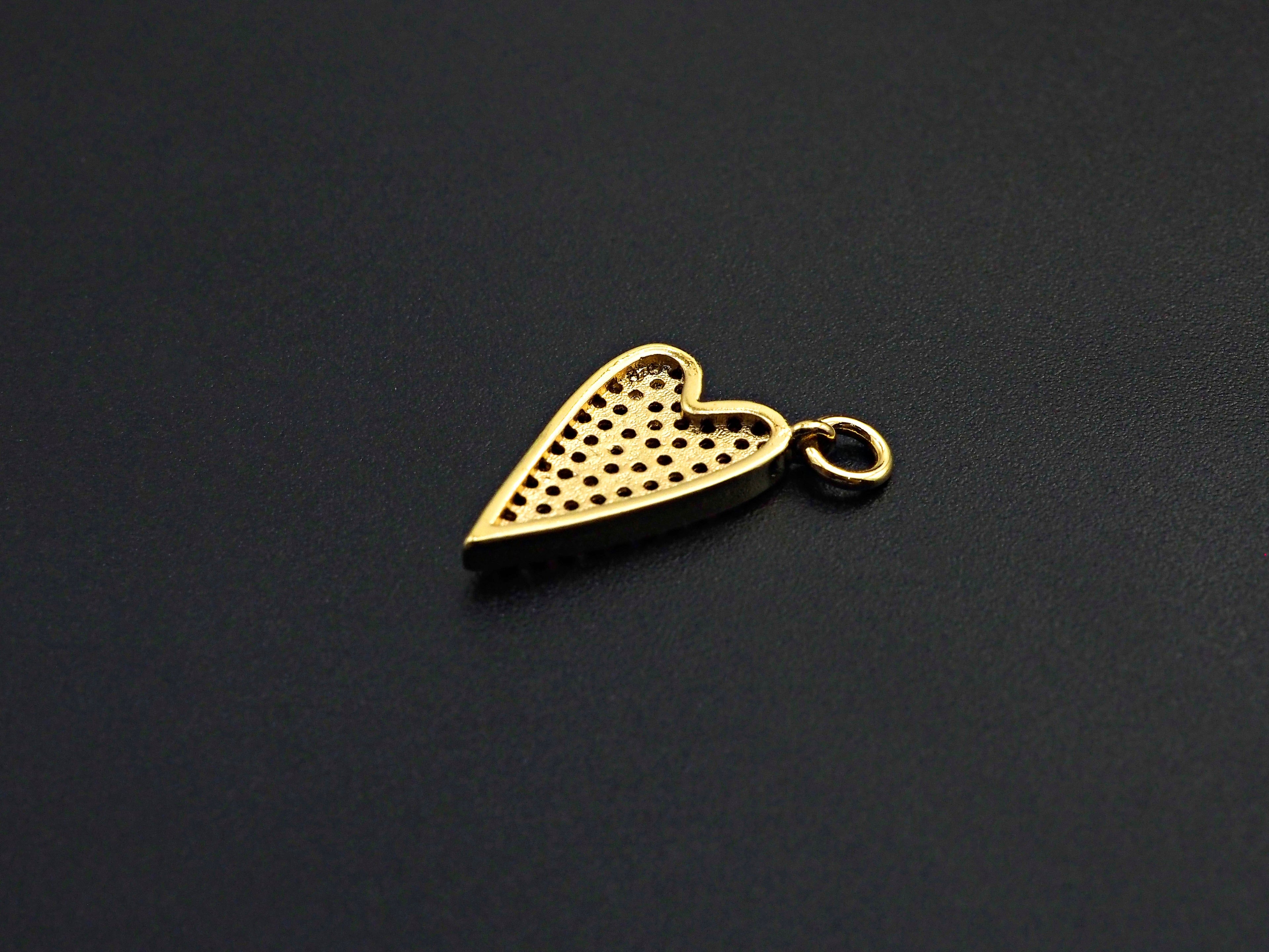 Fuchsia CZ Micro Pave Heart Pendant, Cubic Zirconia Heart Pendant, Gold Tone pendant,9x16mm, sku#F1120