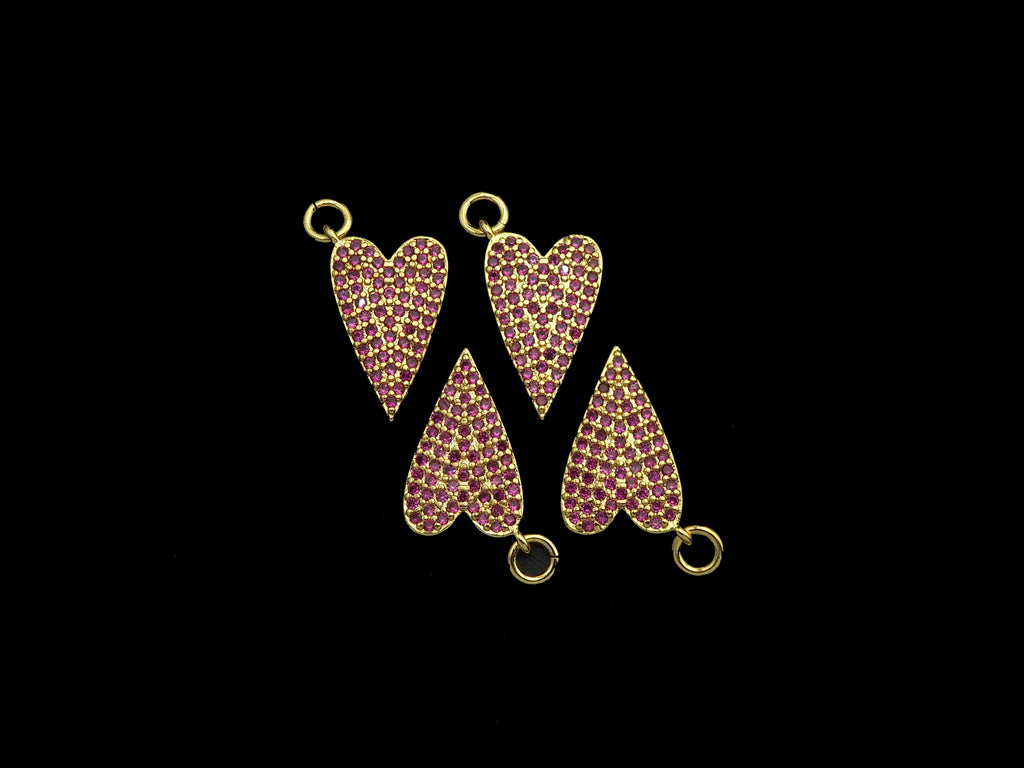 Fuchsia CZ Micro Pave Heart Pendant, Cubic Zirconia Heart Pendant, Gold Tone pendant,9x16mm, sku#F1120