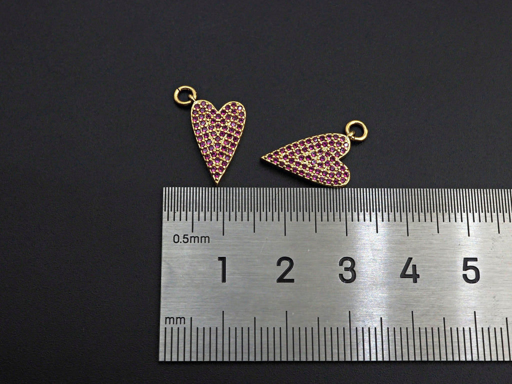 Fuchsia CZ Micro Pave Heart Pendant, Cubic Zirconia Heart Pendant, Gold Tone pendant,9x16mm, sku#F1120