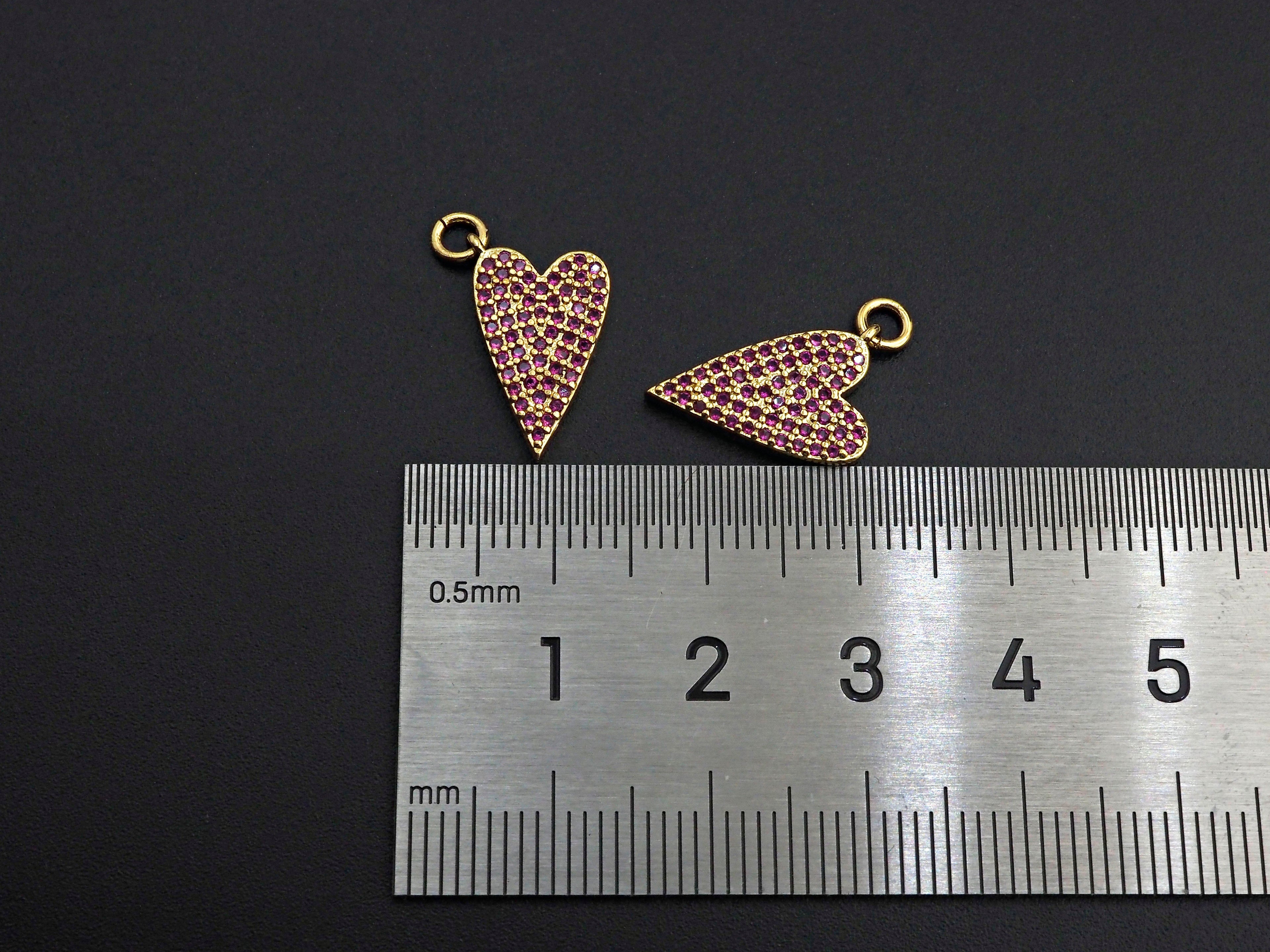 Fuchsia CZ Micro Pave Heart Pendant, Cubic Zirconia Heart Pendant, Gold Tone pendant,9x16mm, sku#F1120