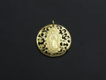 Mary Pendant/Charm, Filigree Mary Disc Pendant, Cubic Zirconia Pendant, Gold Tone, 25mm, Sku#FH23