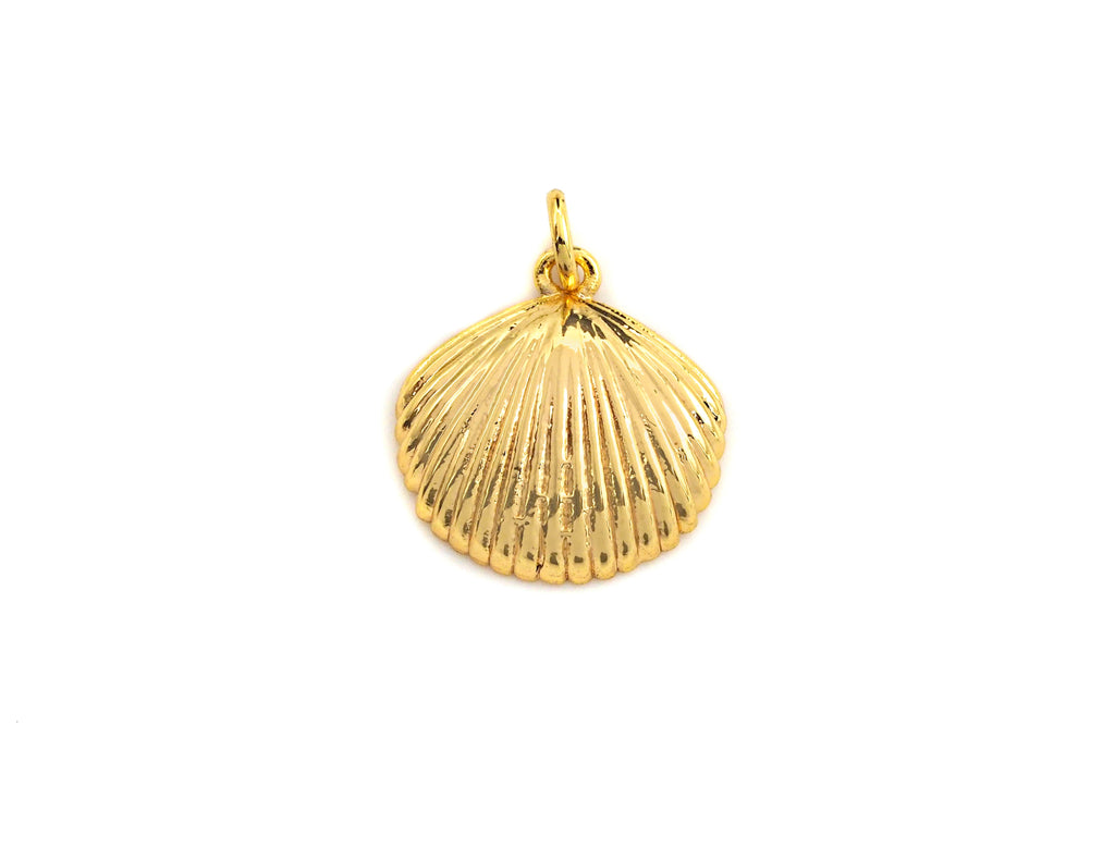 Sea Shell Shaped Pendant/Charm, Gold Scallop Shell Pendant, Beach Jewelry, Shell Jewelry, 15mm,sku#Z696