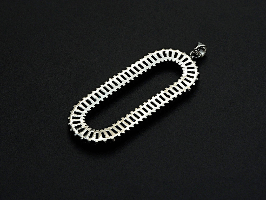 LARGE CZ Micro Pave Oval Clip Shape Pendant, Cubic Zirconia Frame Pendant, Silver/Gold Tone, 20x52mm, Sku#FH83